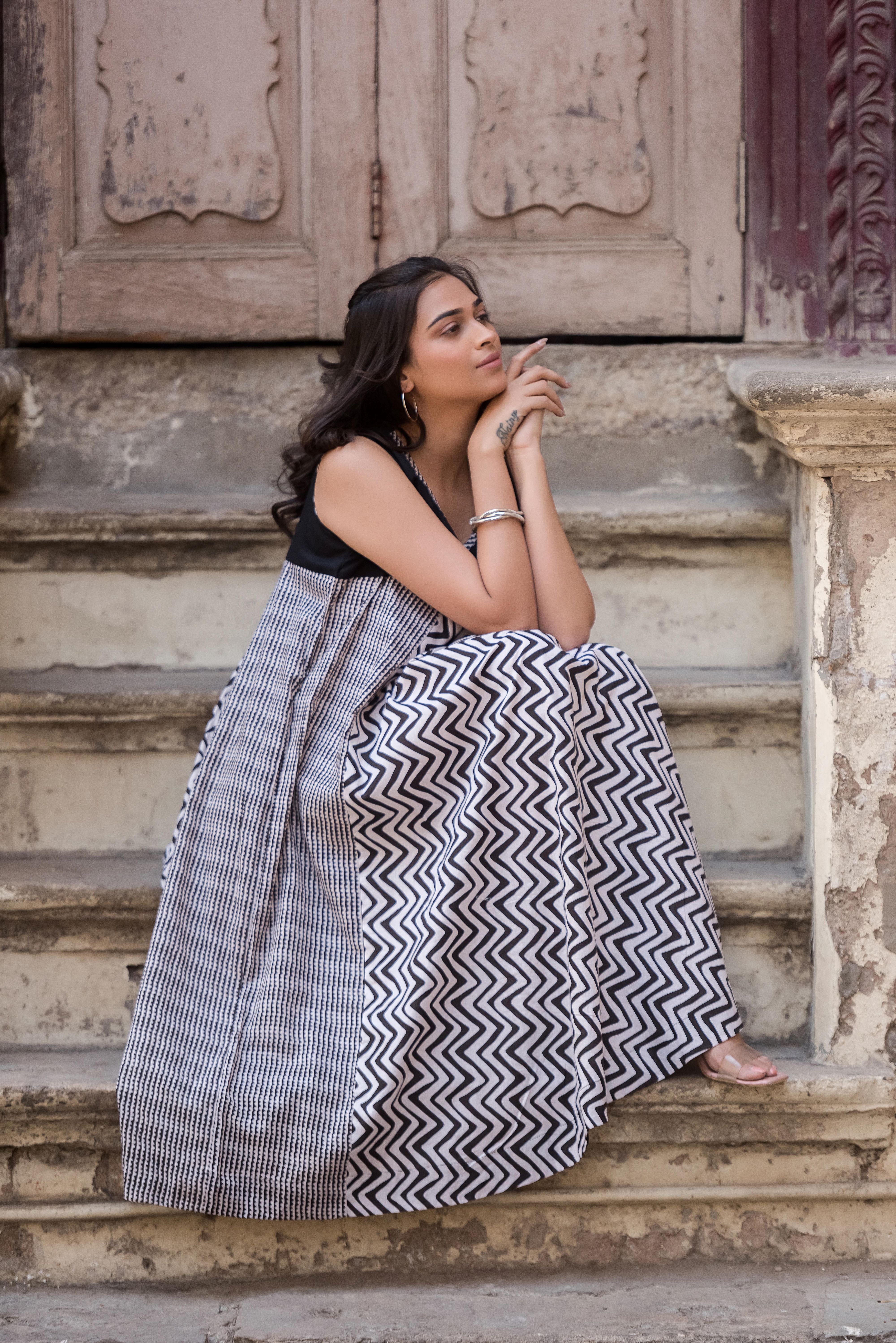 A Black Flared Cotton Dress