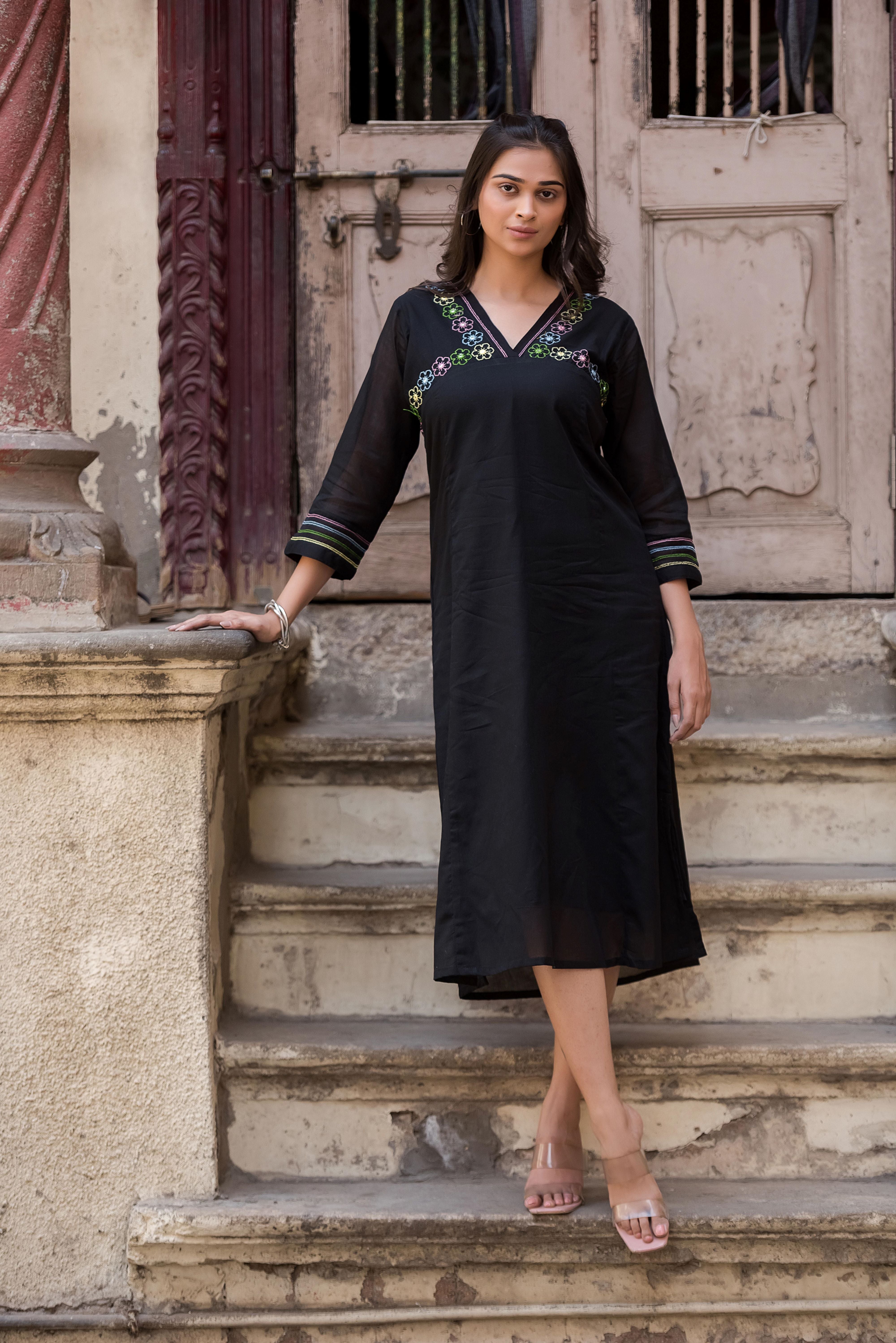 A Classic Black Malmal Anarkali Dress