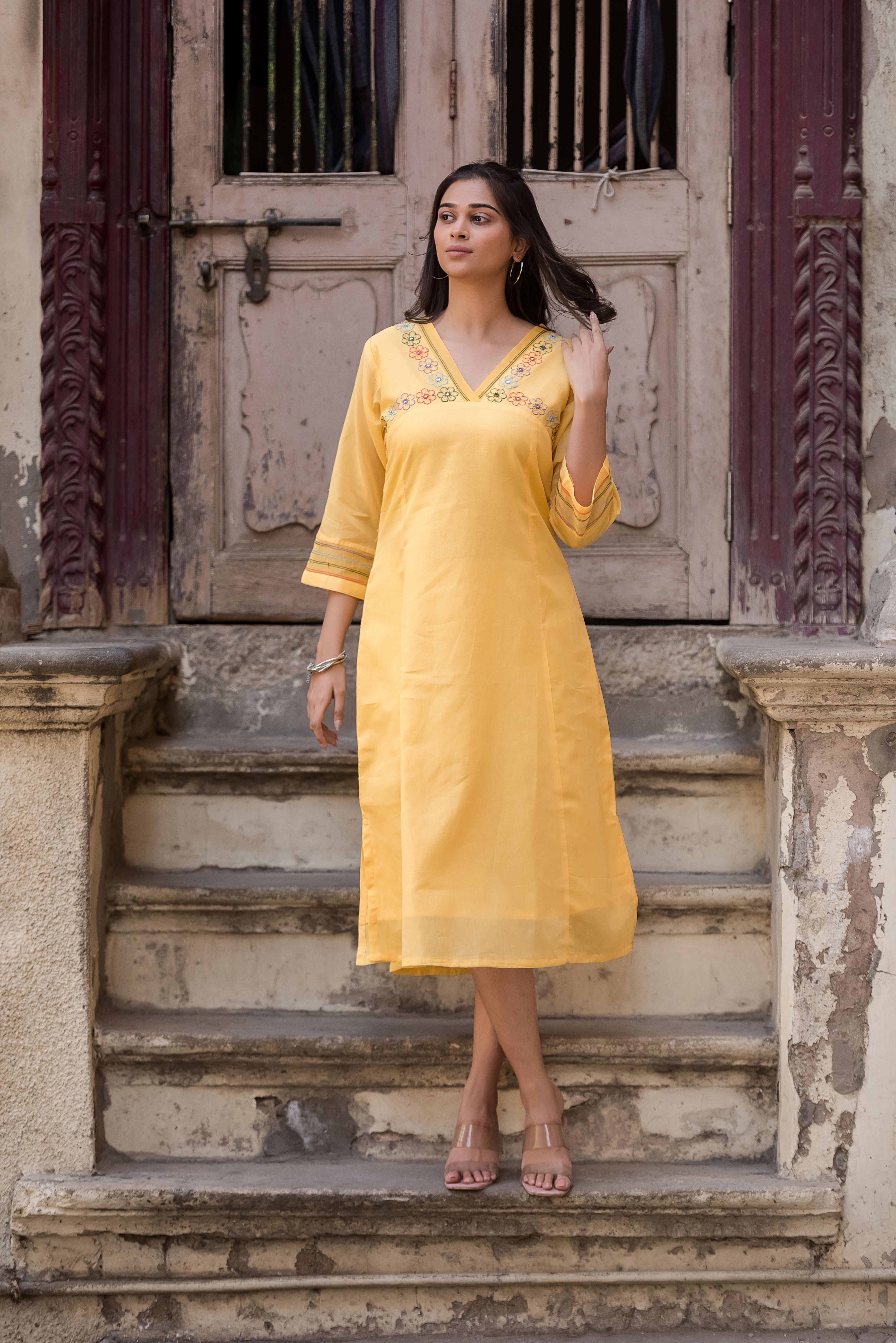 A Classic Yellow Malmal Anarkali Dress