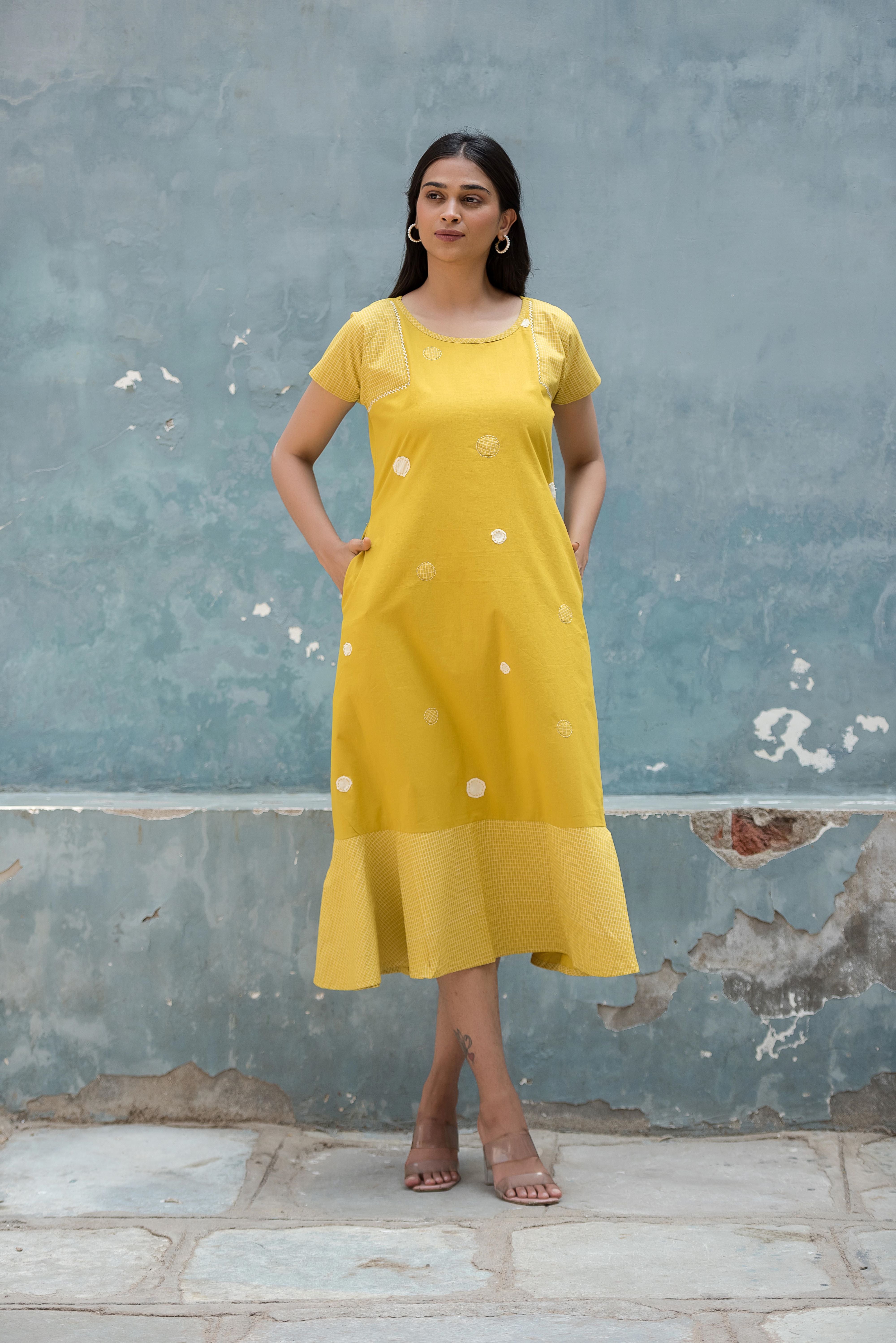 Mustered Yellow A-line Dress