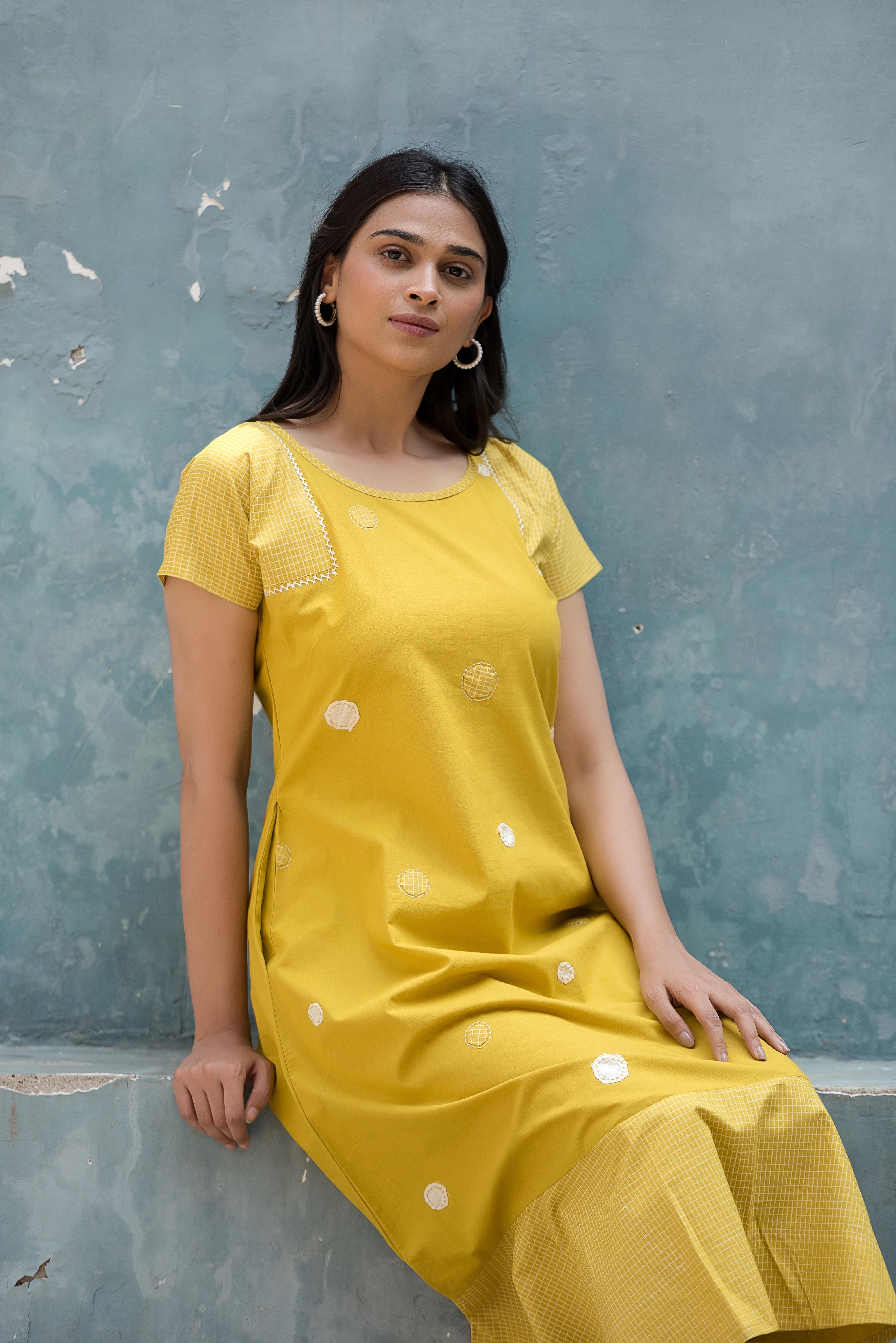 Mustered Yellow A-line Dress
