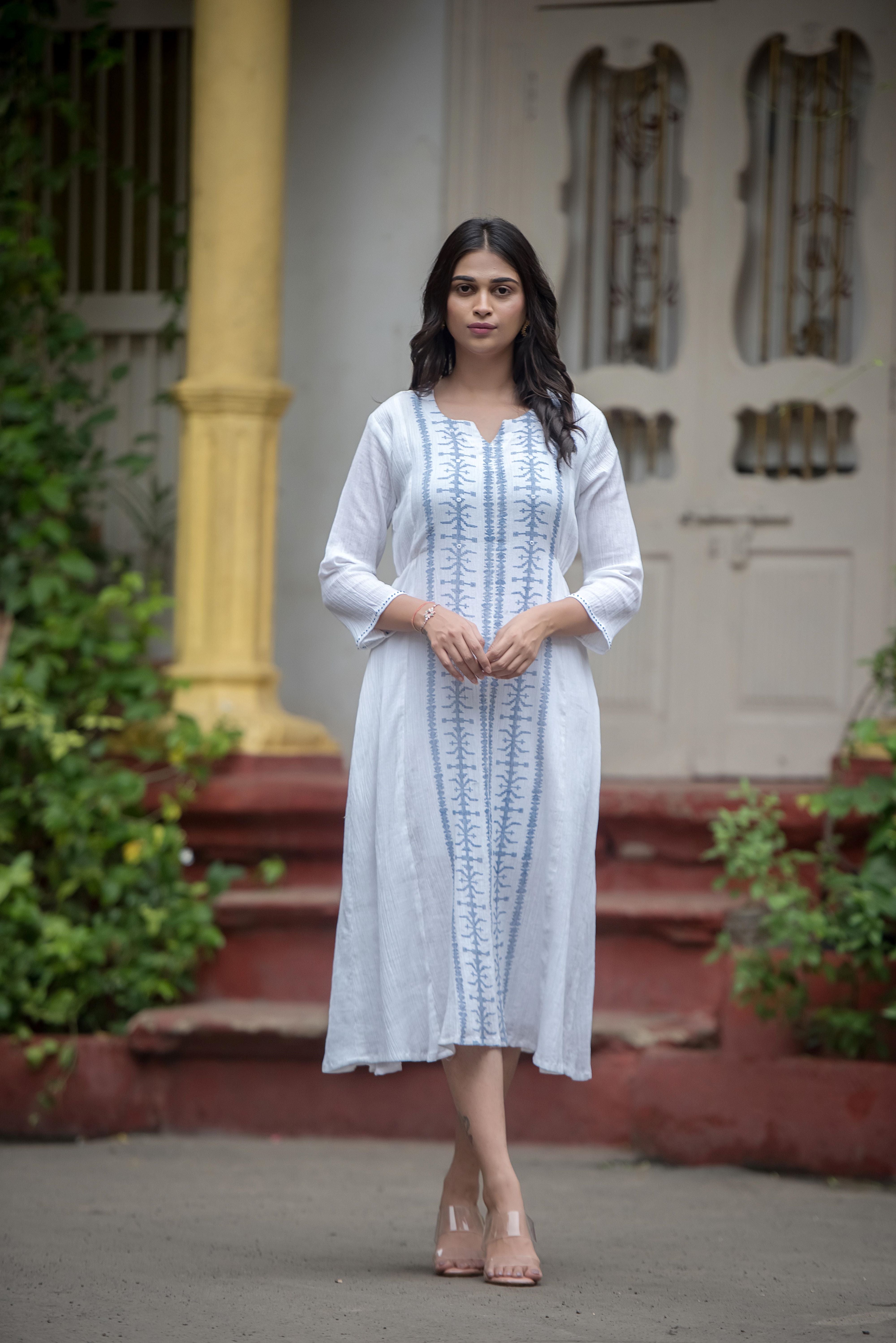 Graceful White Anarkali with Intricate Detailing