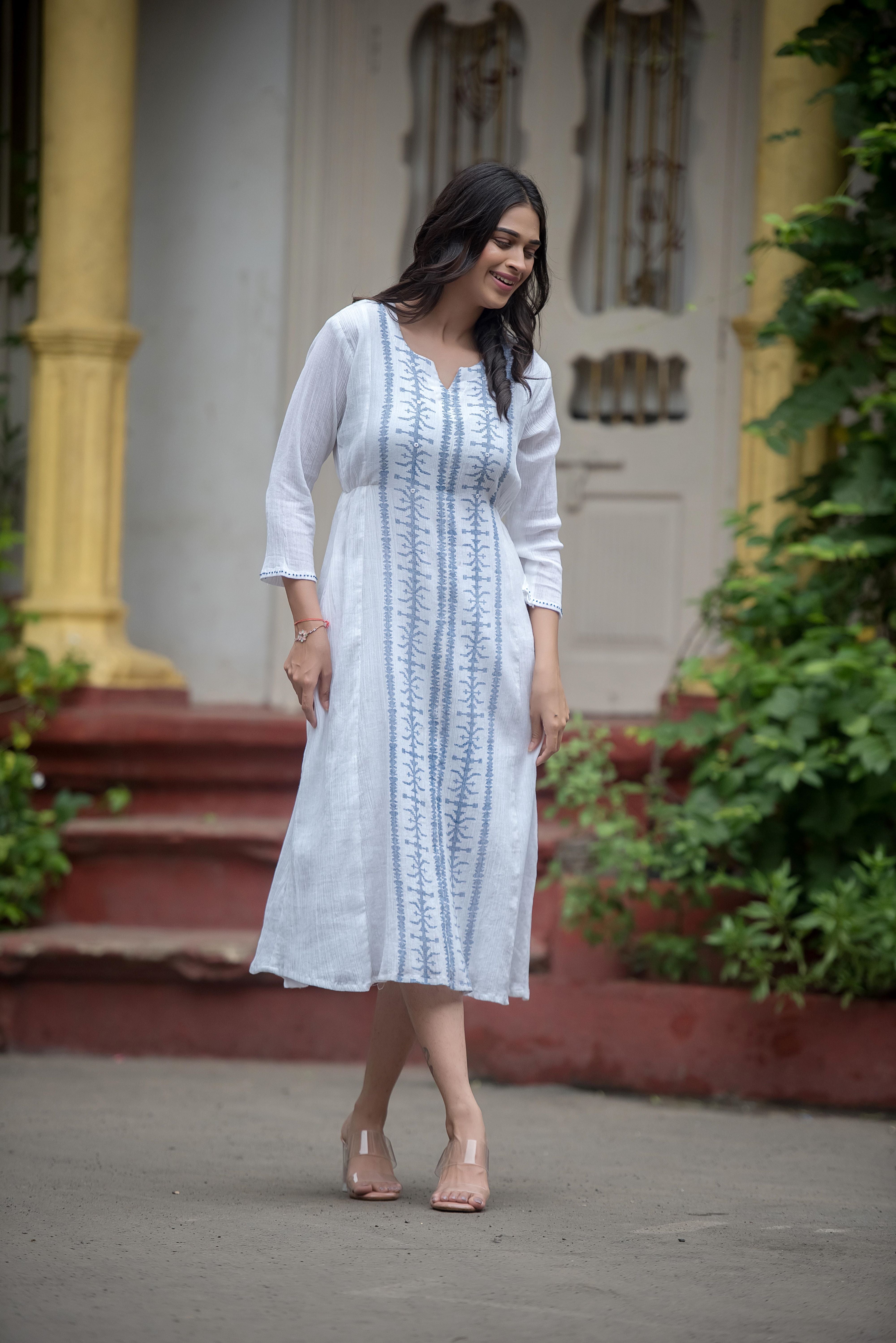 Graceful White Anarkali with Intricate Detailing