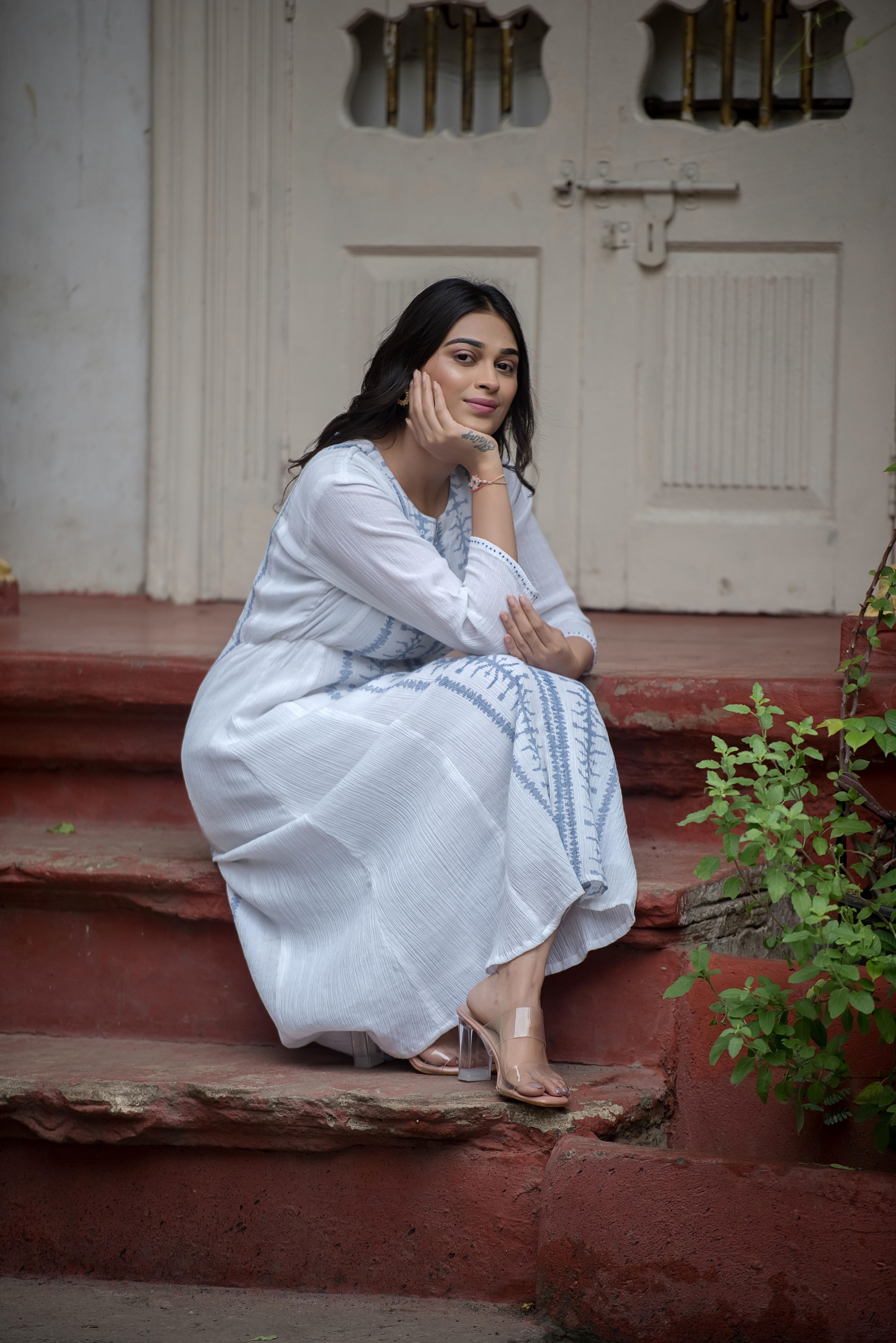 Graceful White Anarkali with Intricate Detailing