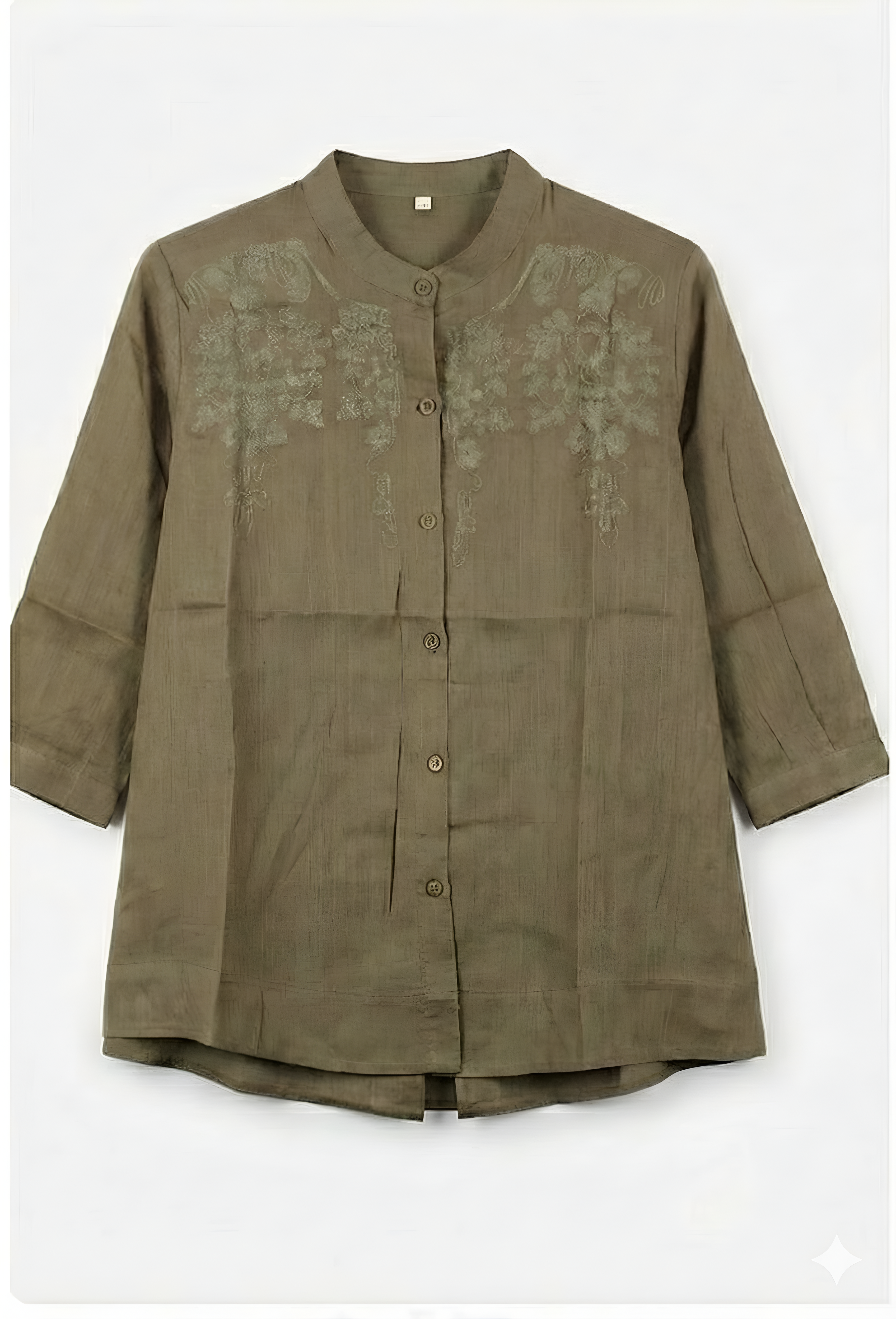 Floral Embroidered Mandarin-Collar Casual Shirt