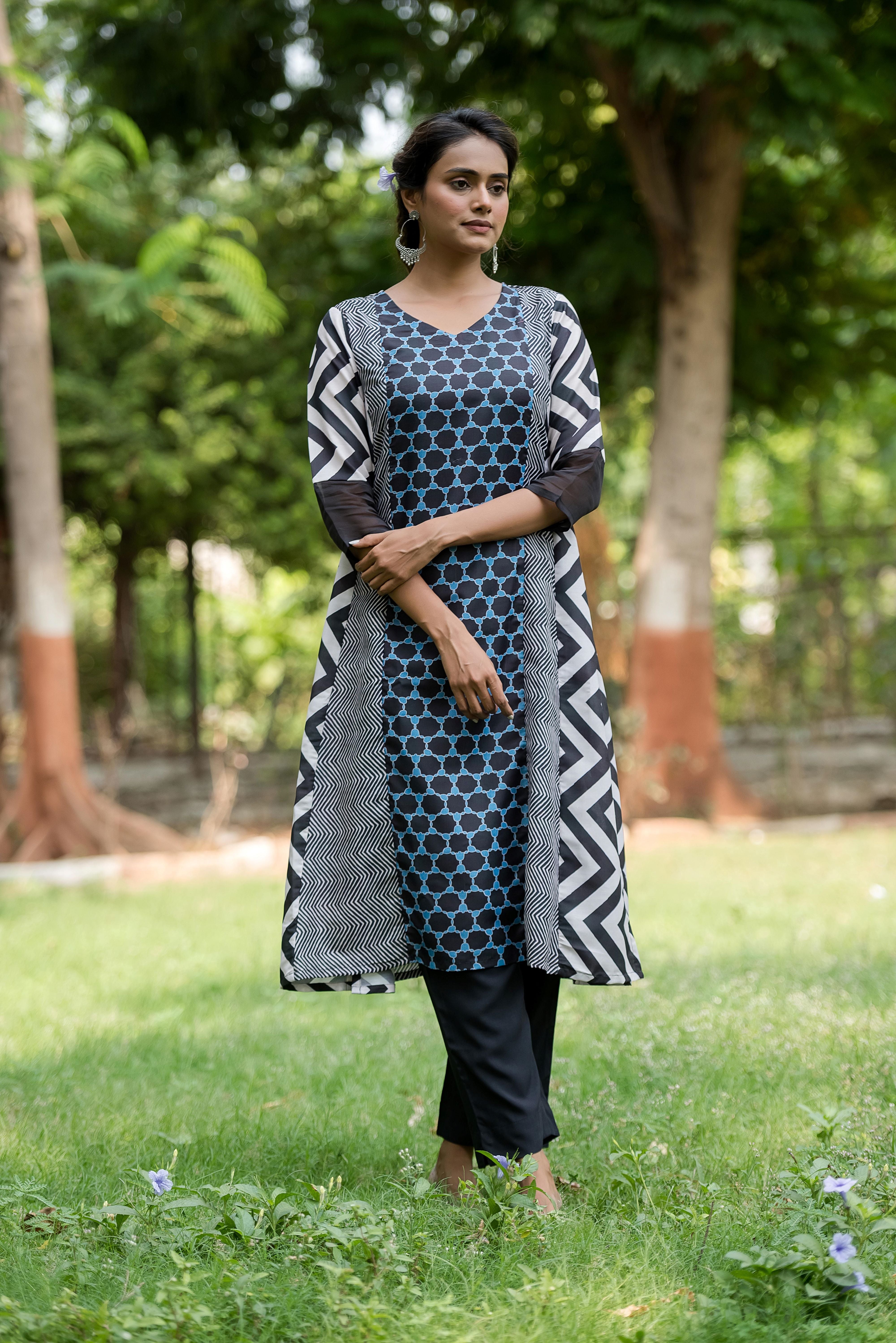A Black Linen  Kurta Set
