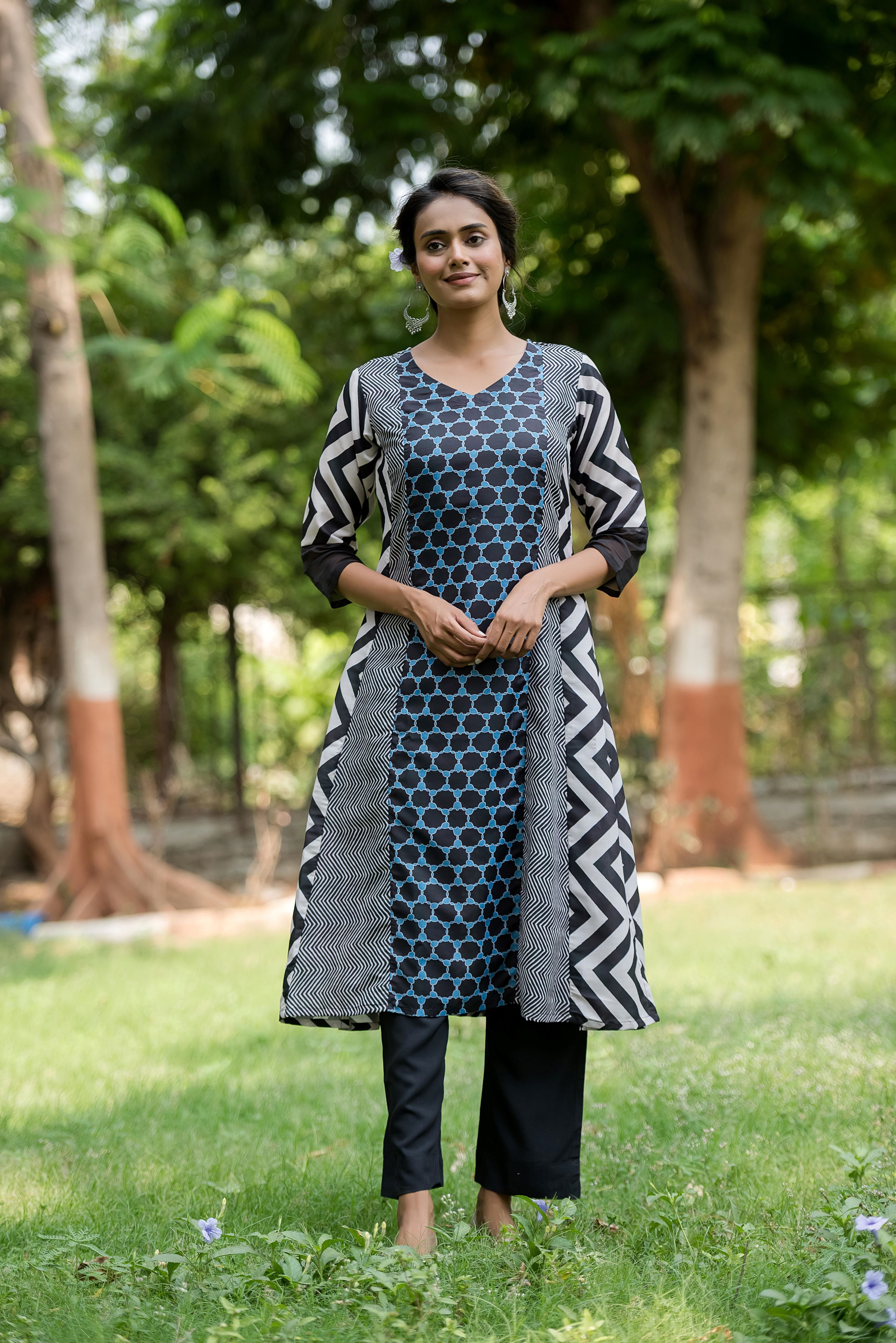 A Black Linen  Kurta Set