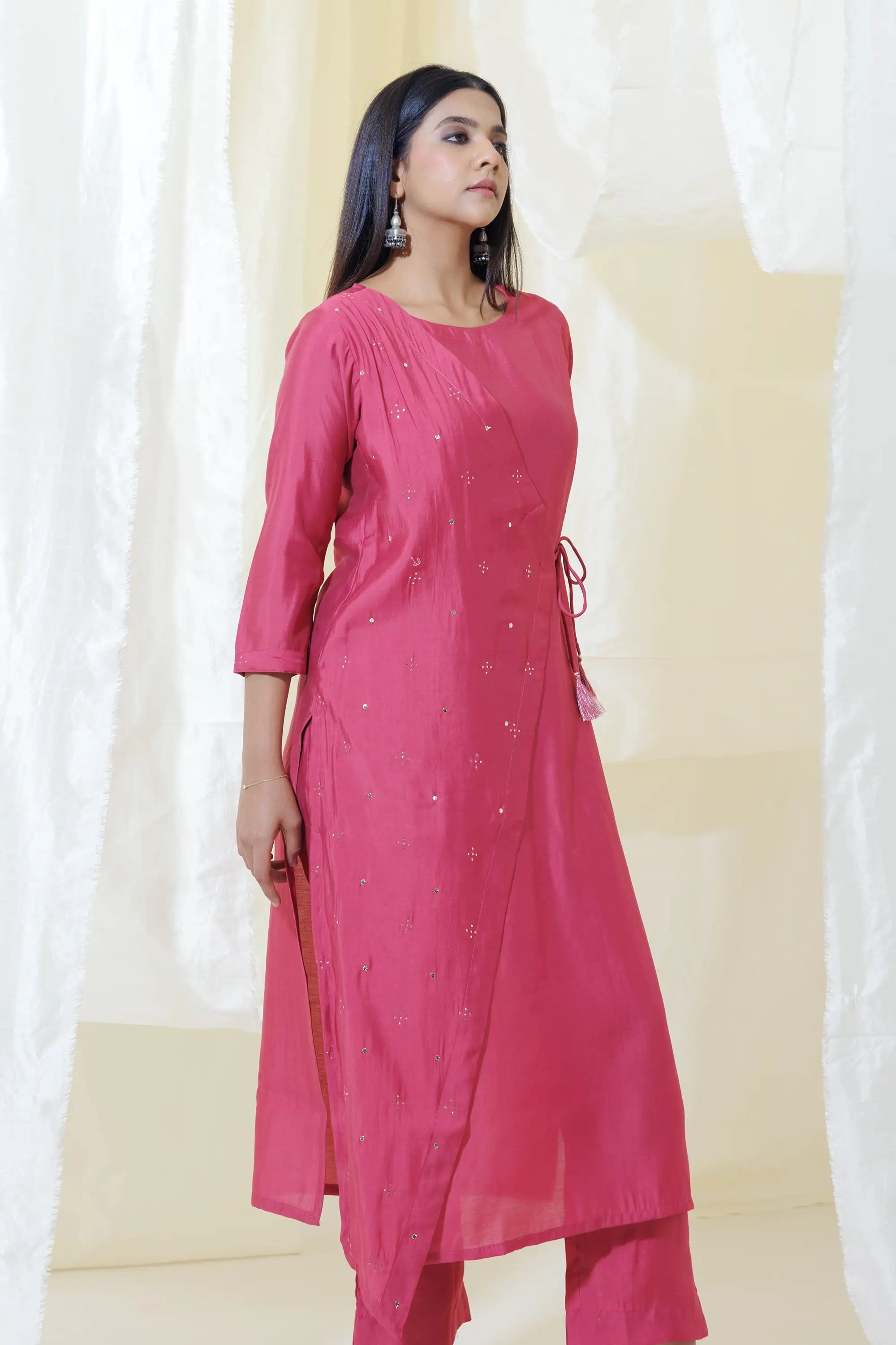 Dark Pink Mock Angrakha Kurta Set
