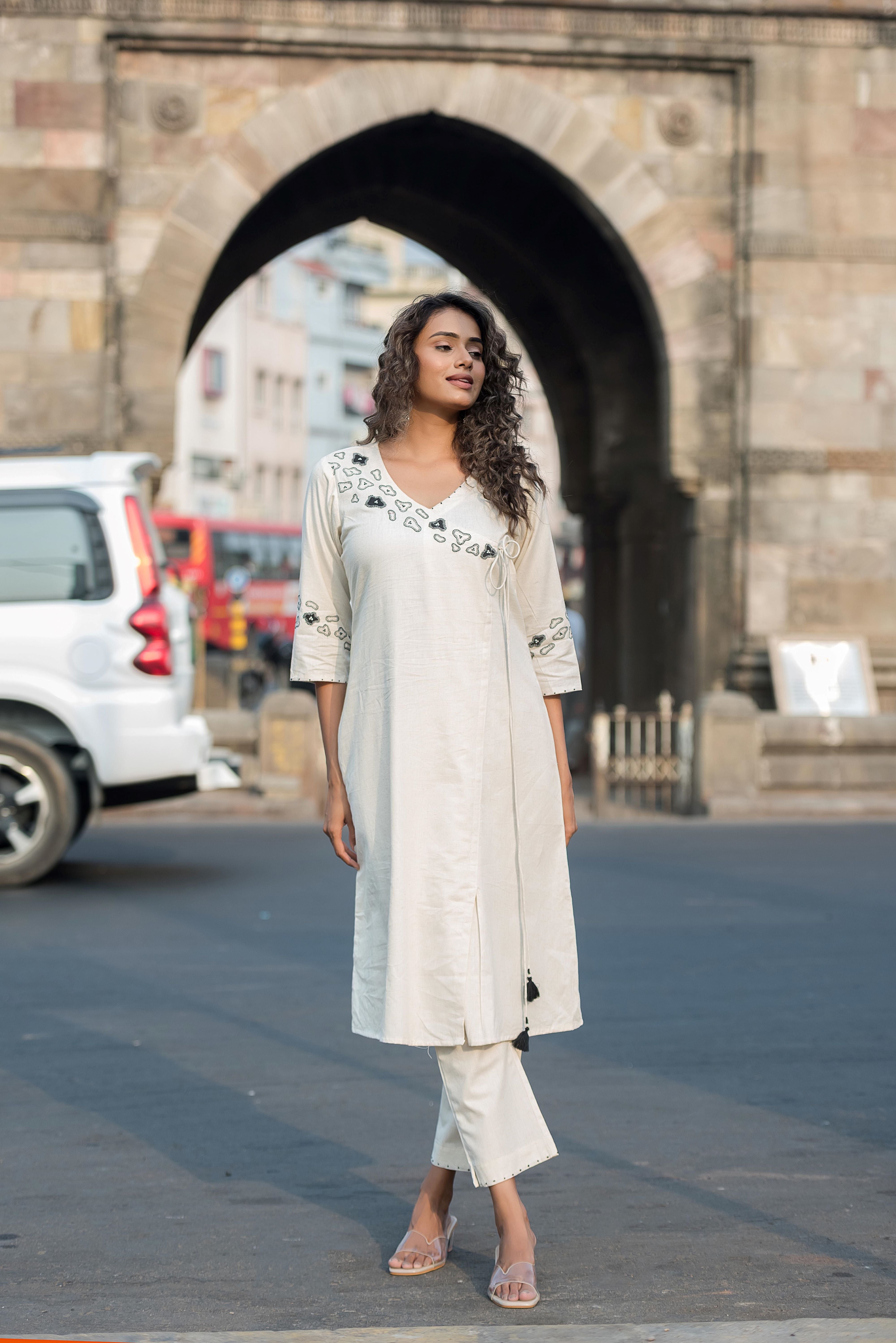 Black Cotton Flex Angrakho Kurta Set