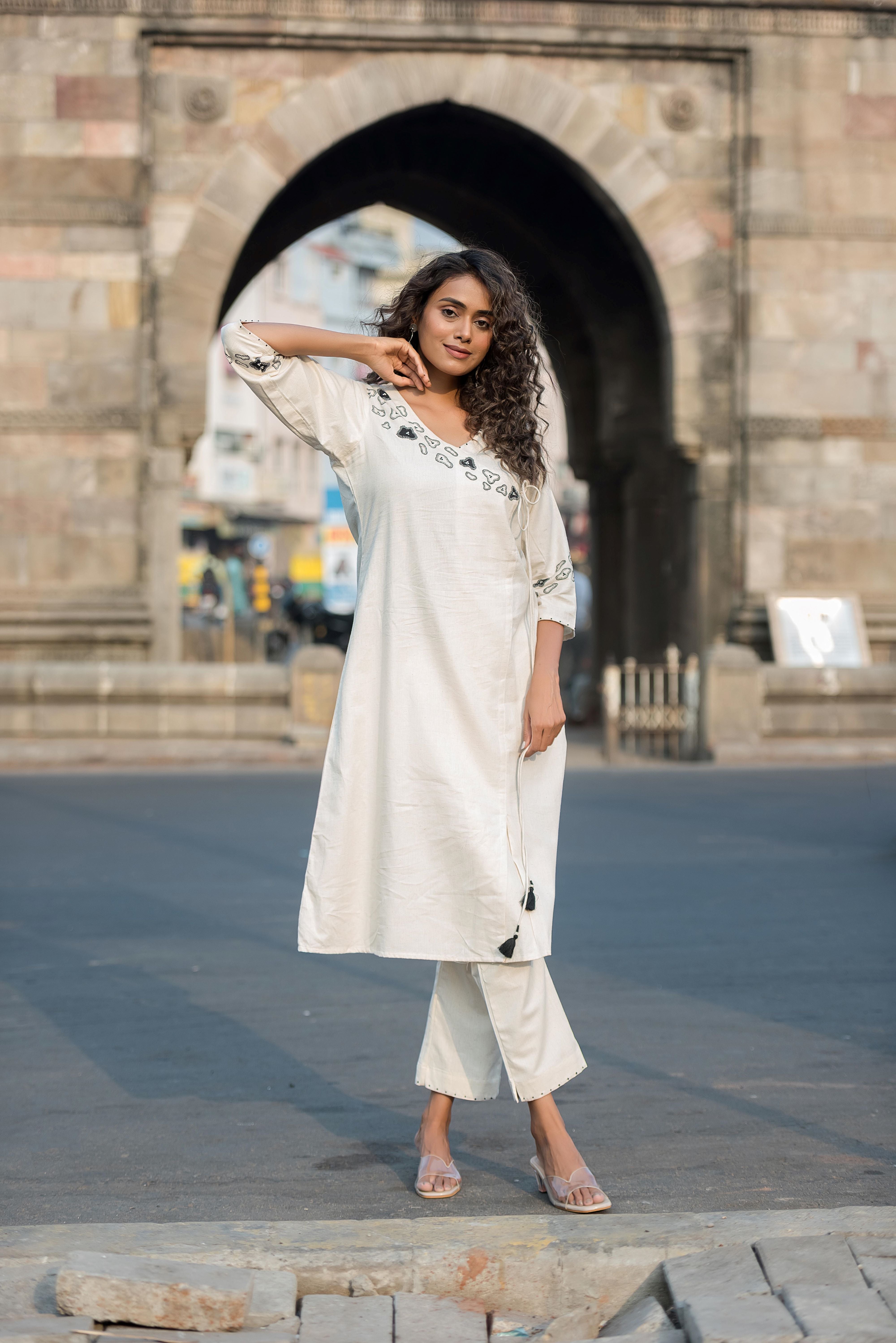 Black Cotton Flex Angrakho Kurta Set