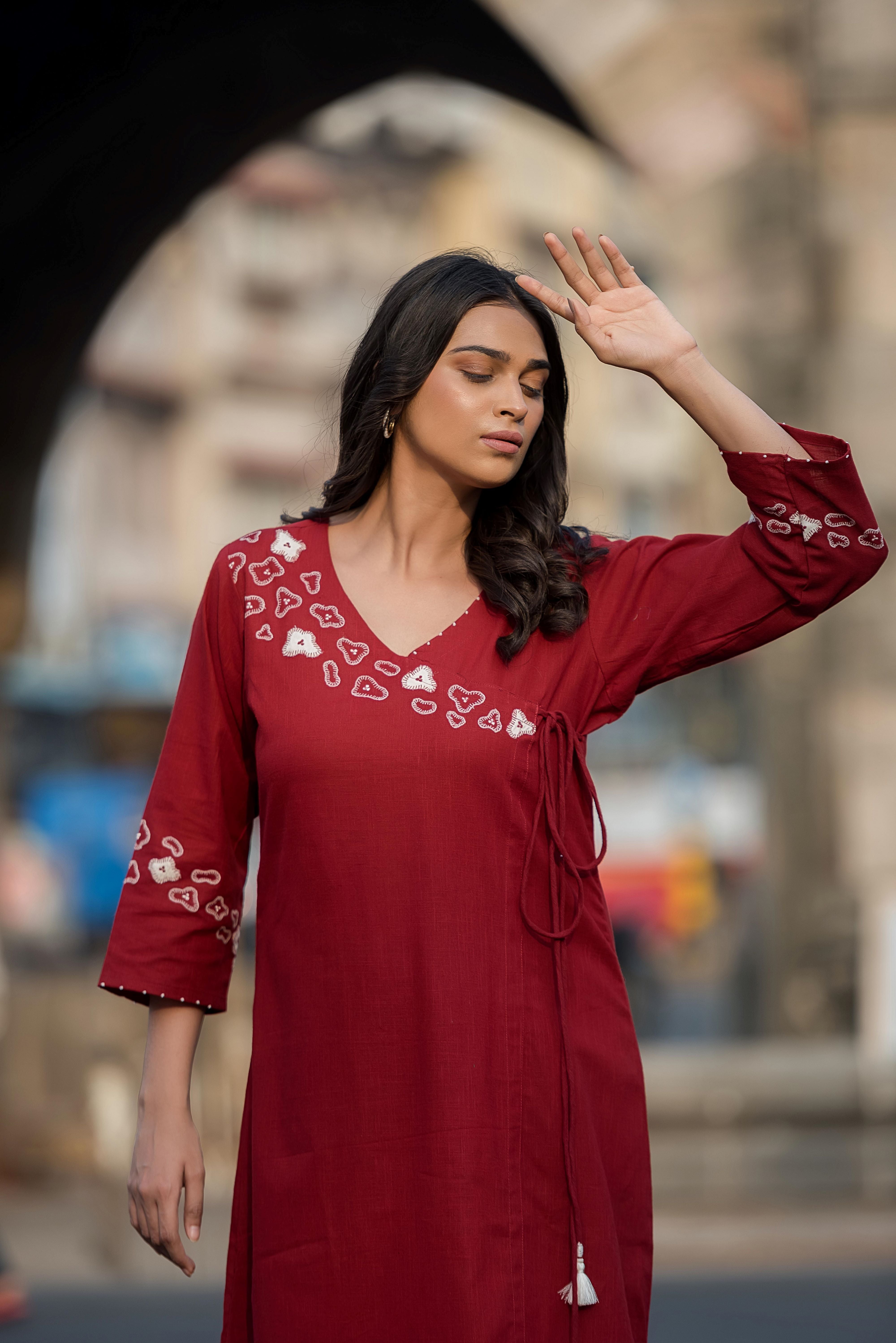 Red Angrakha  Kurta Set