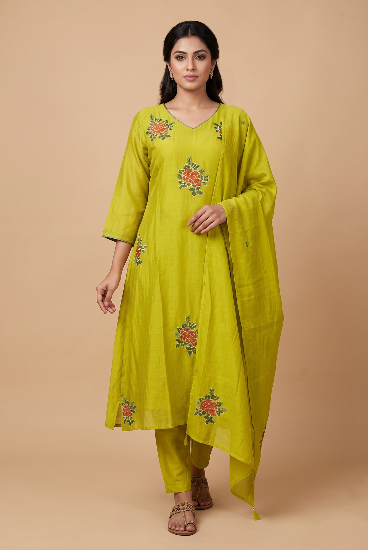 Yellow Mal Chanderi Aline Suit Set