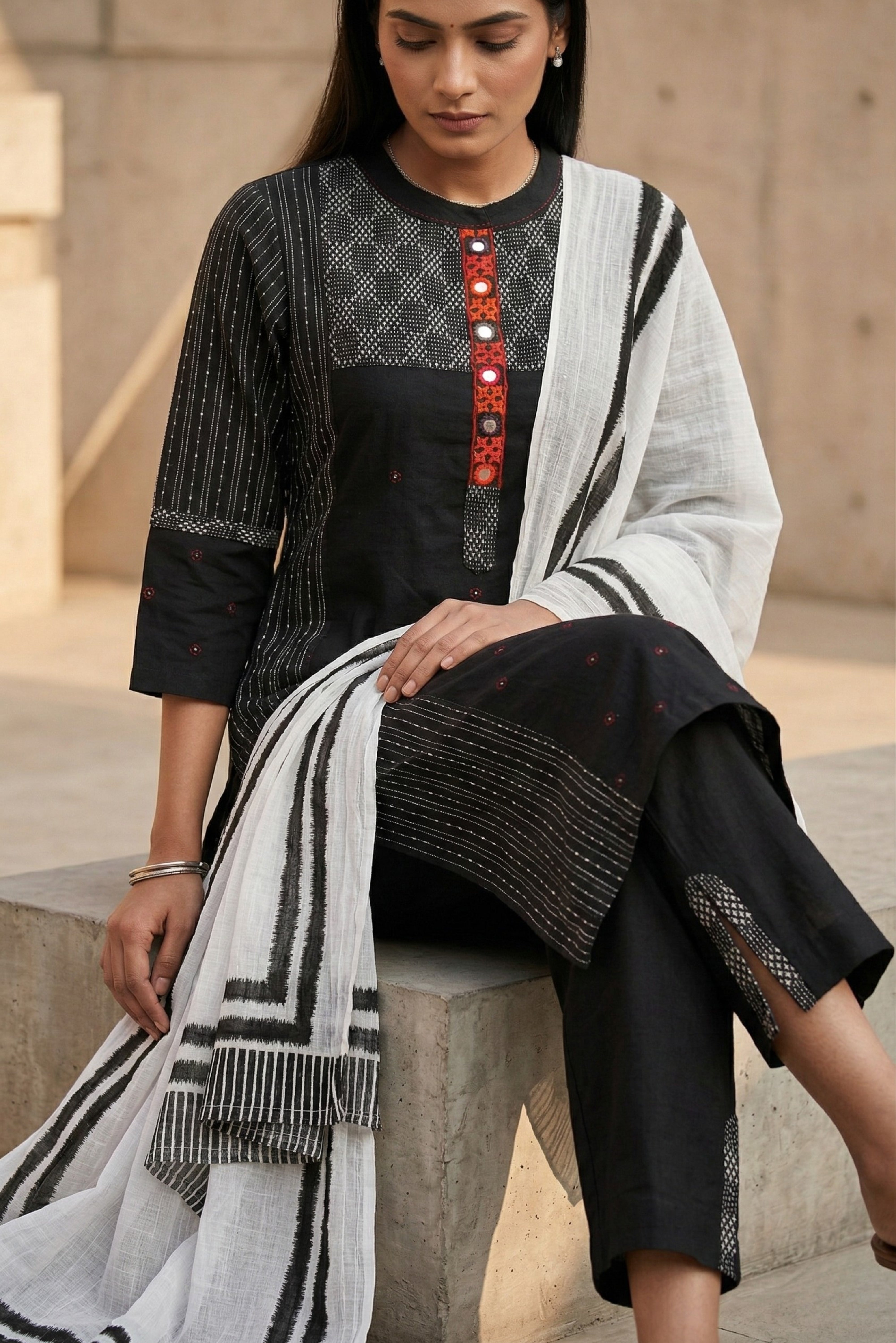 Black A-Line Cotton Suit Set