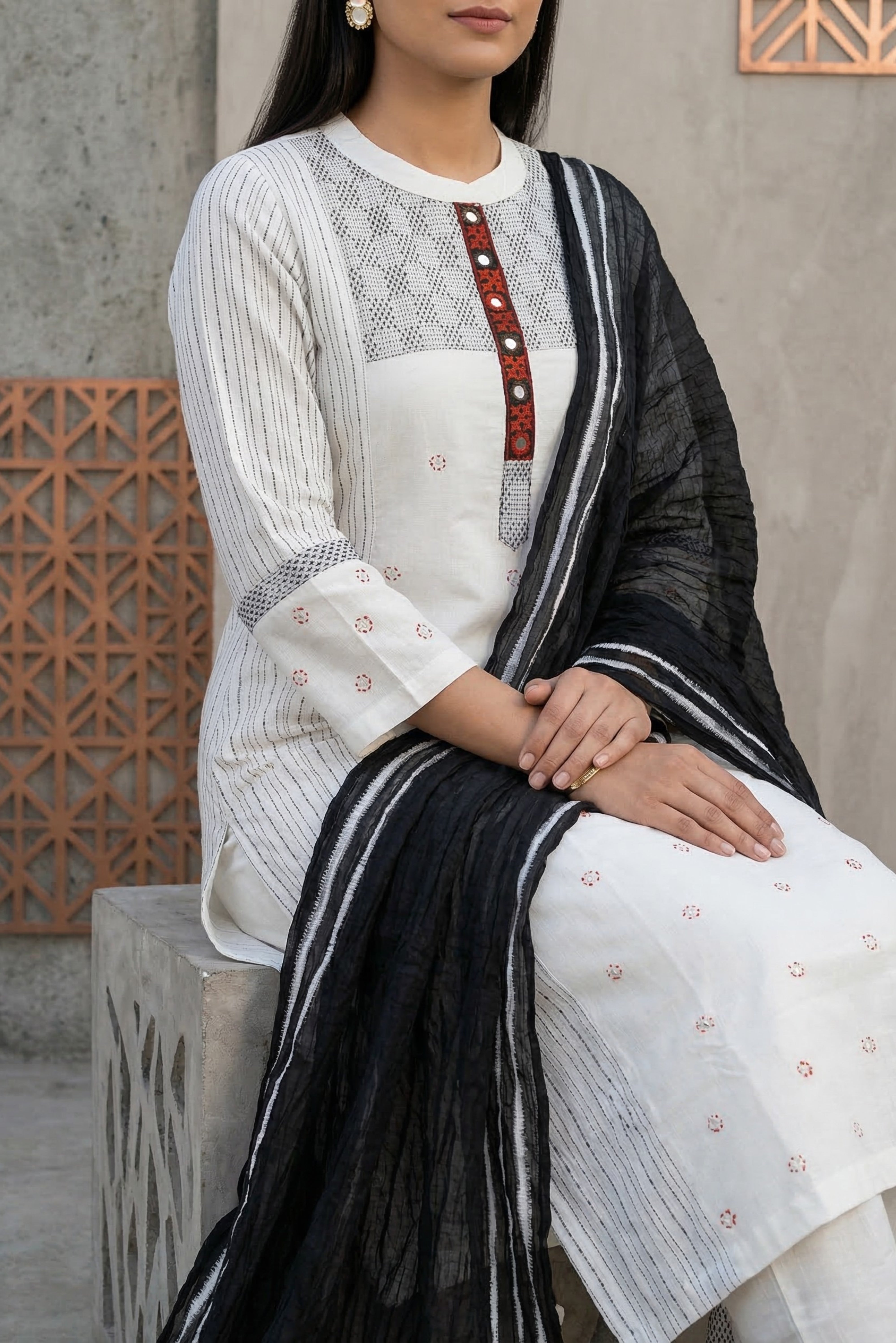 White A-Line Cotton Suit Set