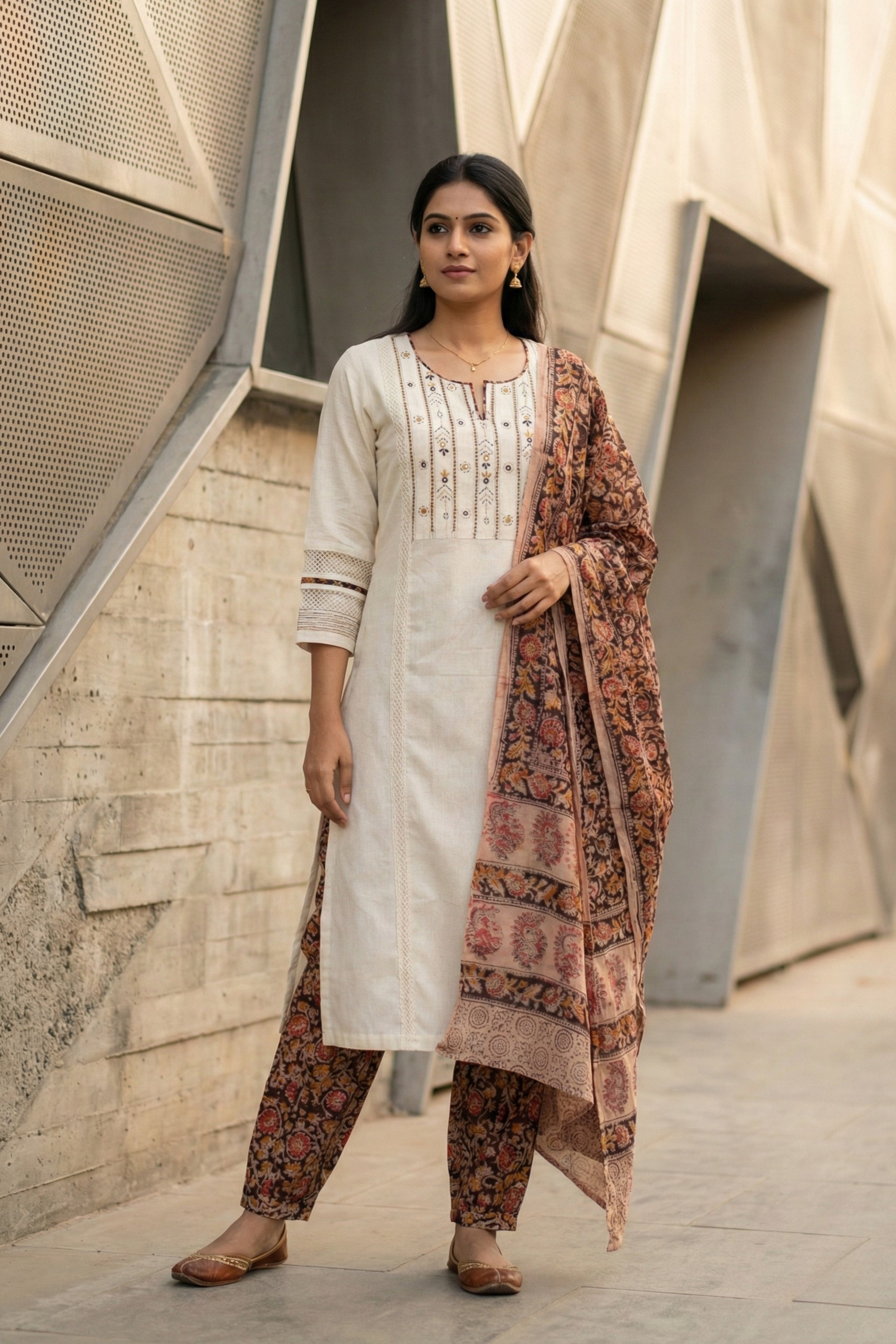 Maroon Cotton Flex Straight Suit Set