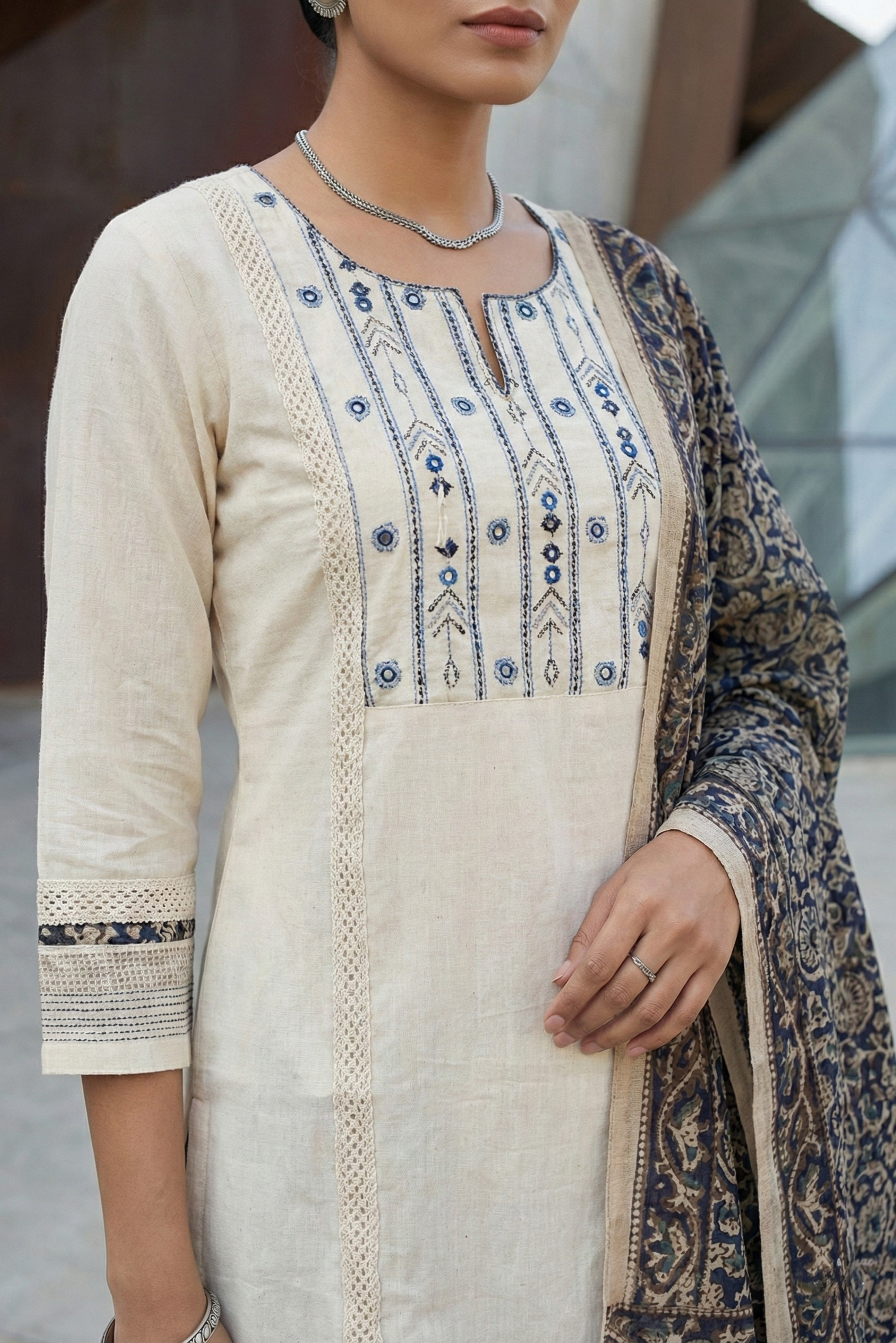 Black Straight Cotton Suit Set