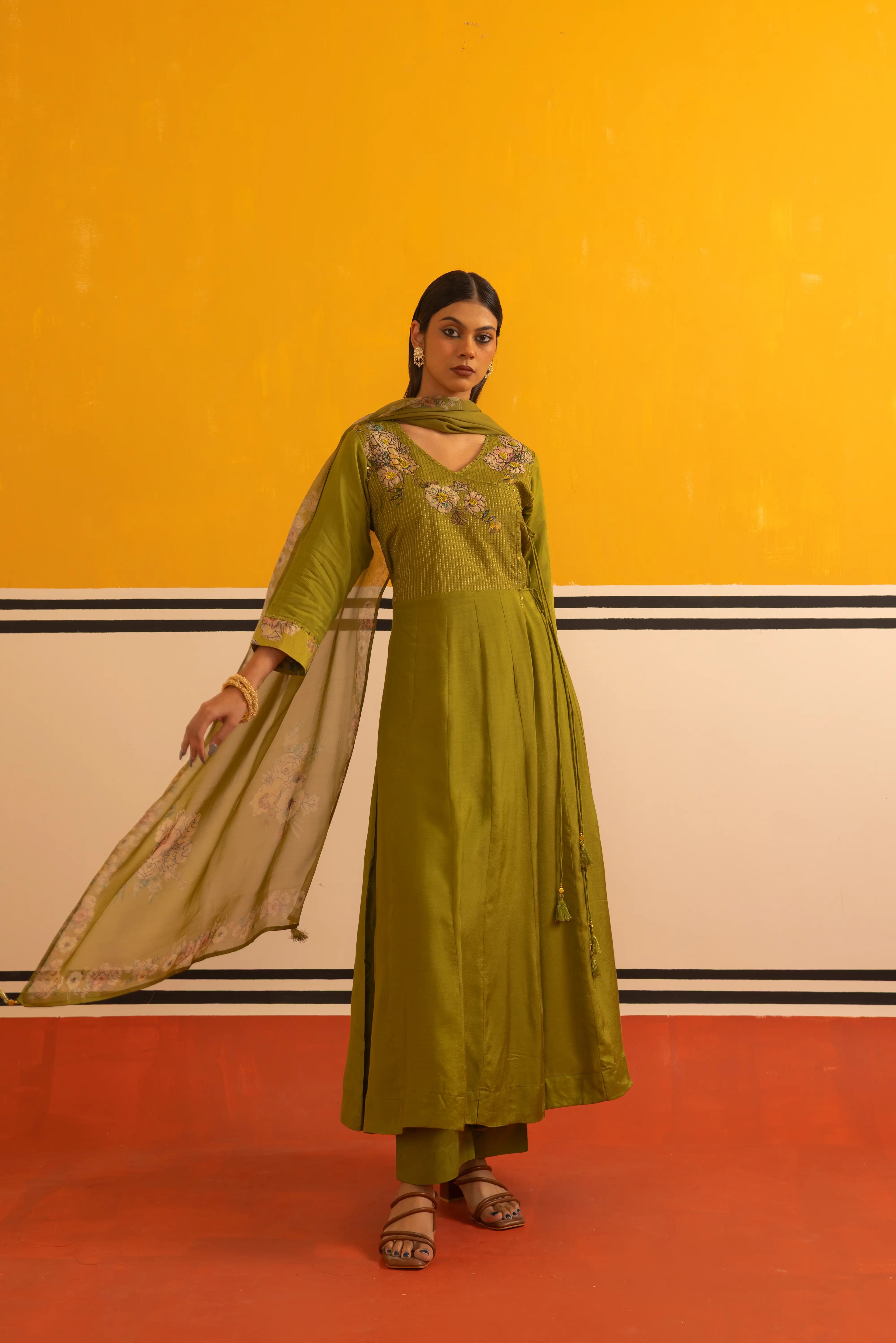 Pista Green Linen Flared Suit Set