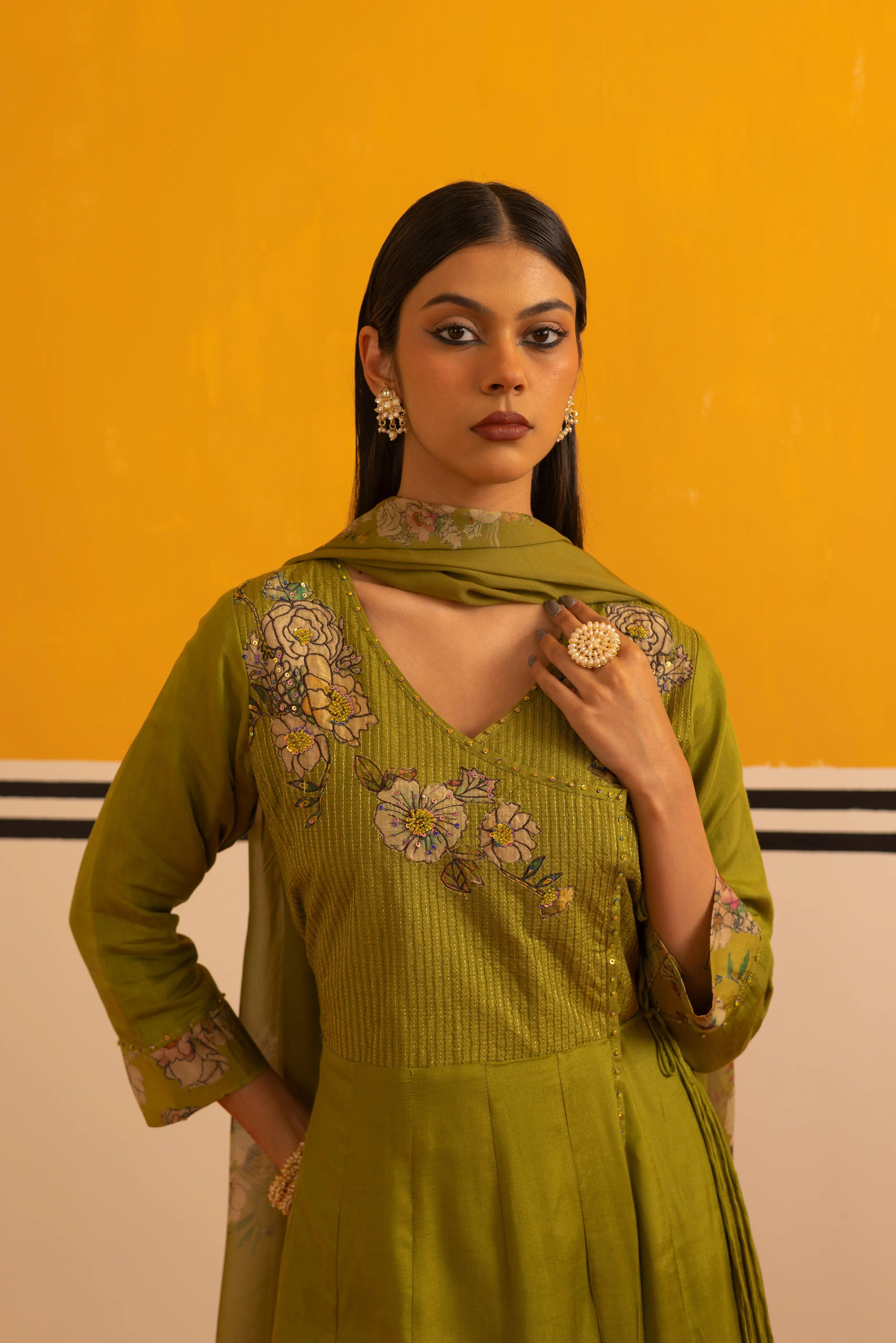 Pista Green Linen Flared Suit Set