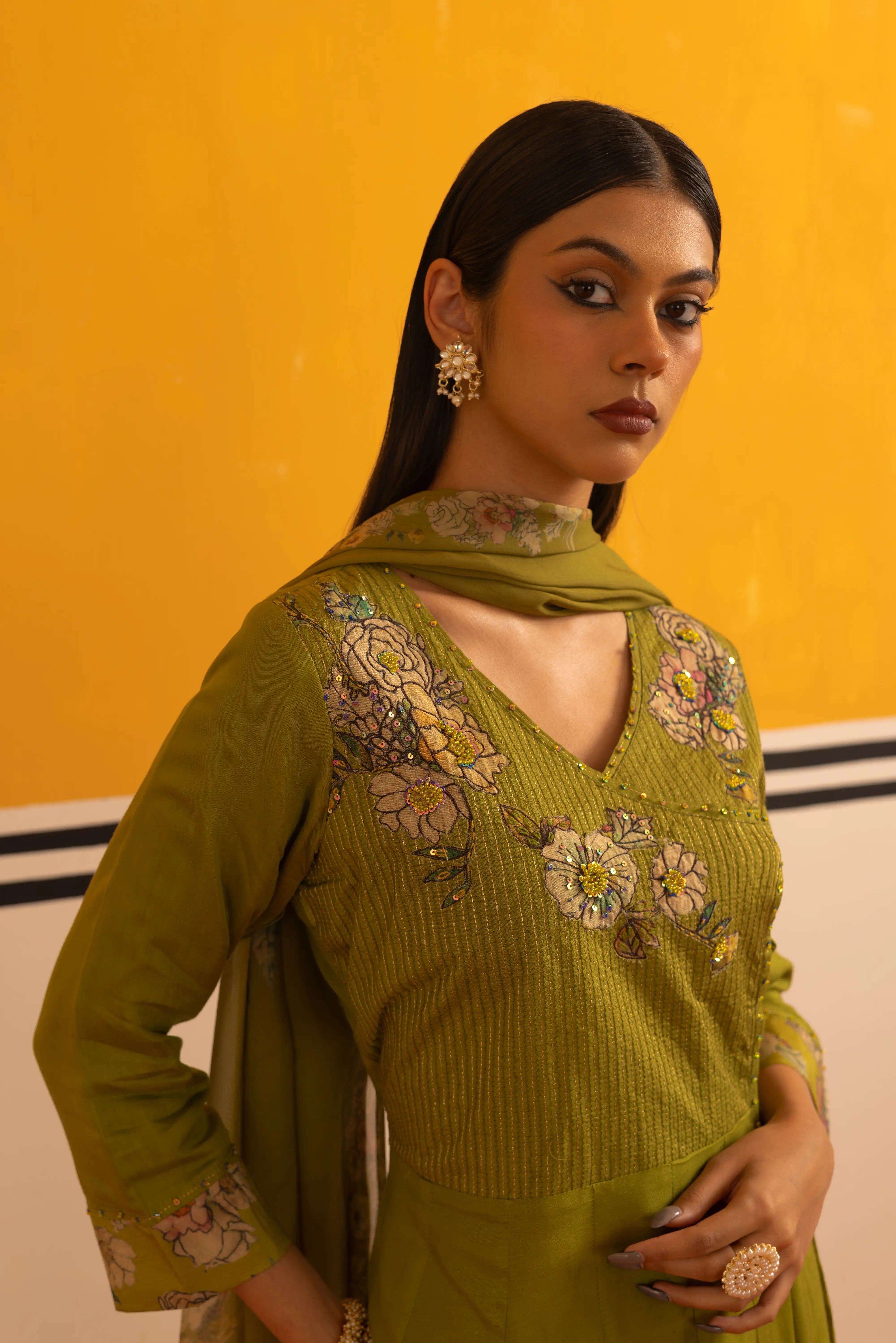 Pista Green Linen Flared Suit Set
