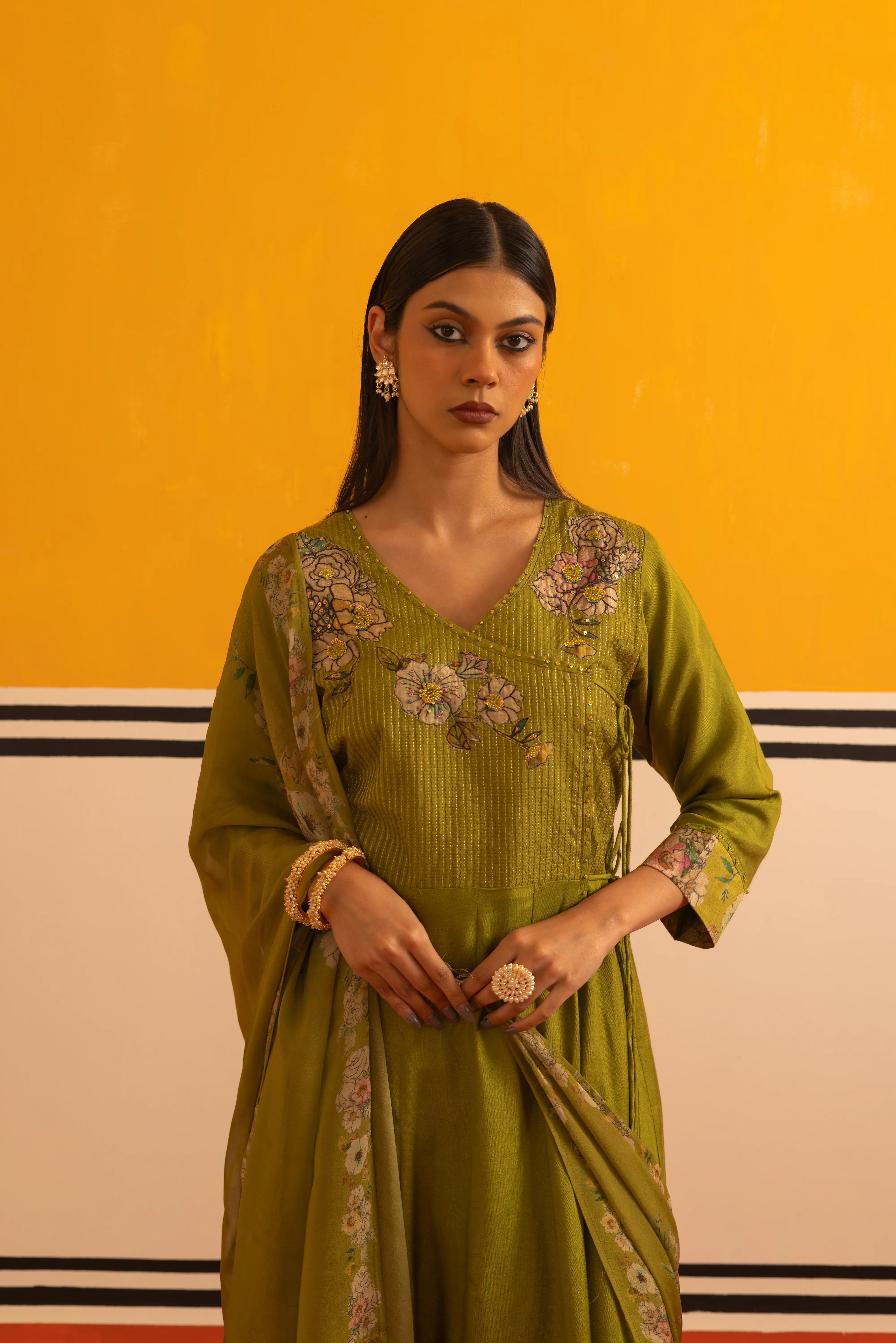 Pista Green Linen Flared Suit Set