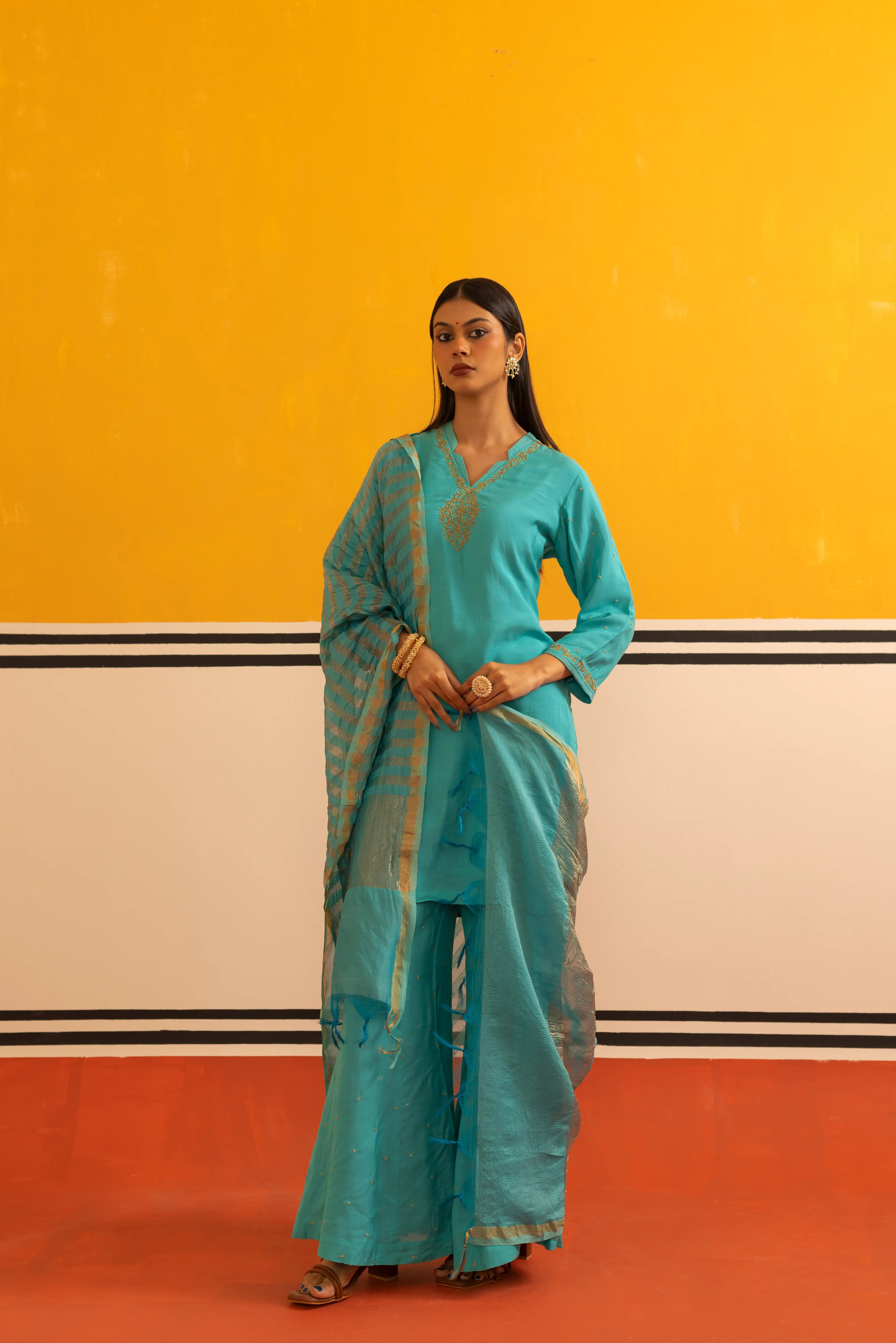 Aqua Muslin Suit Set