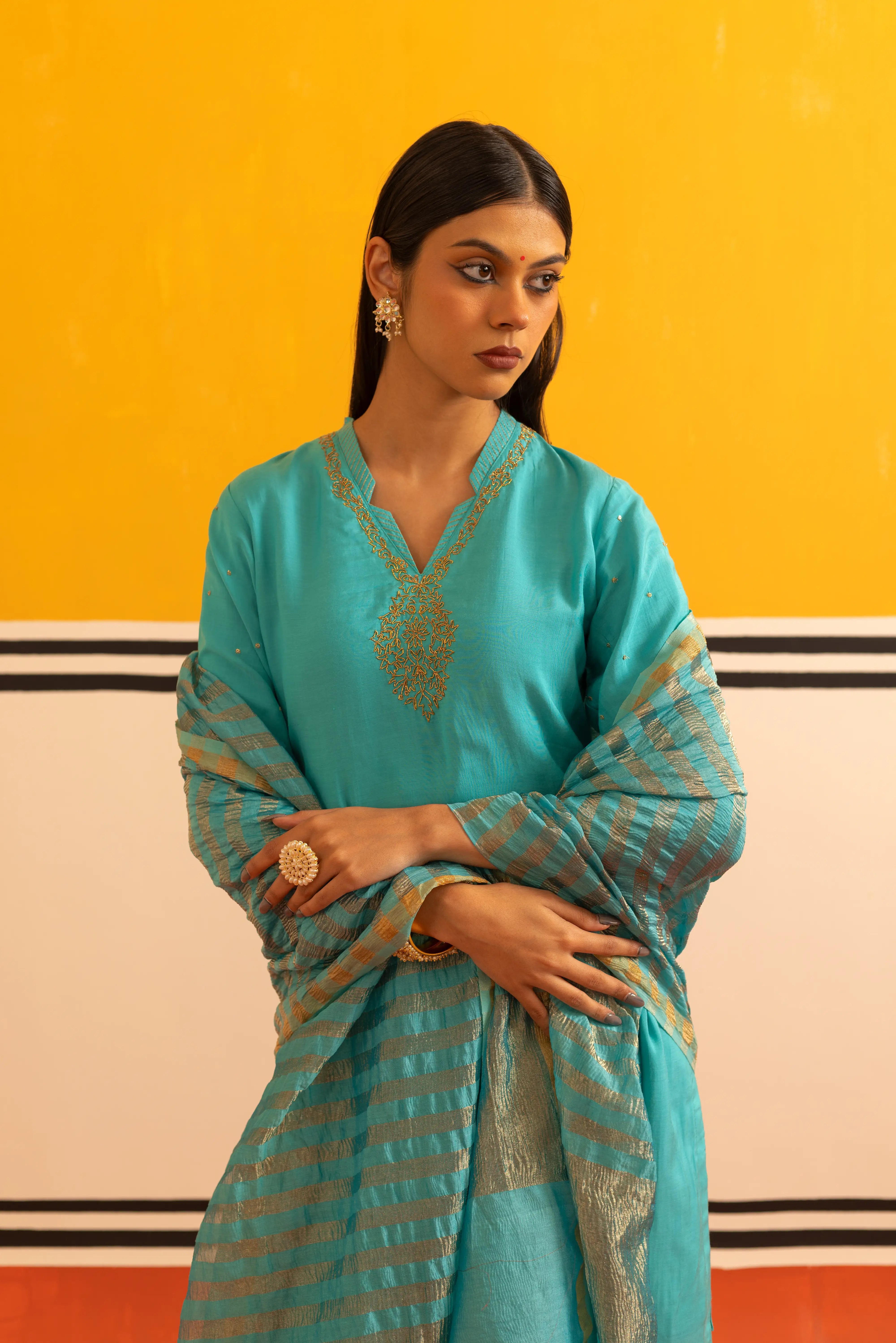 Aqua Muslin Suit Set