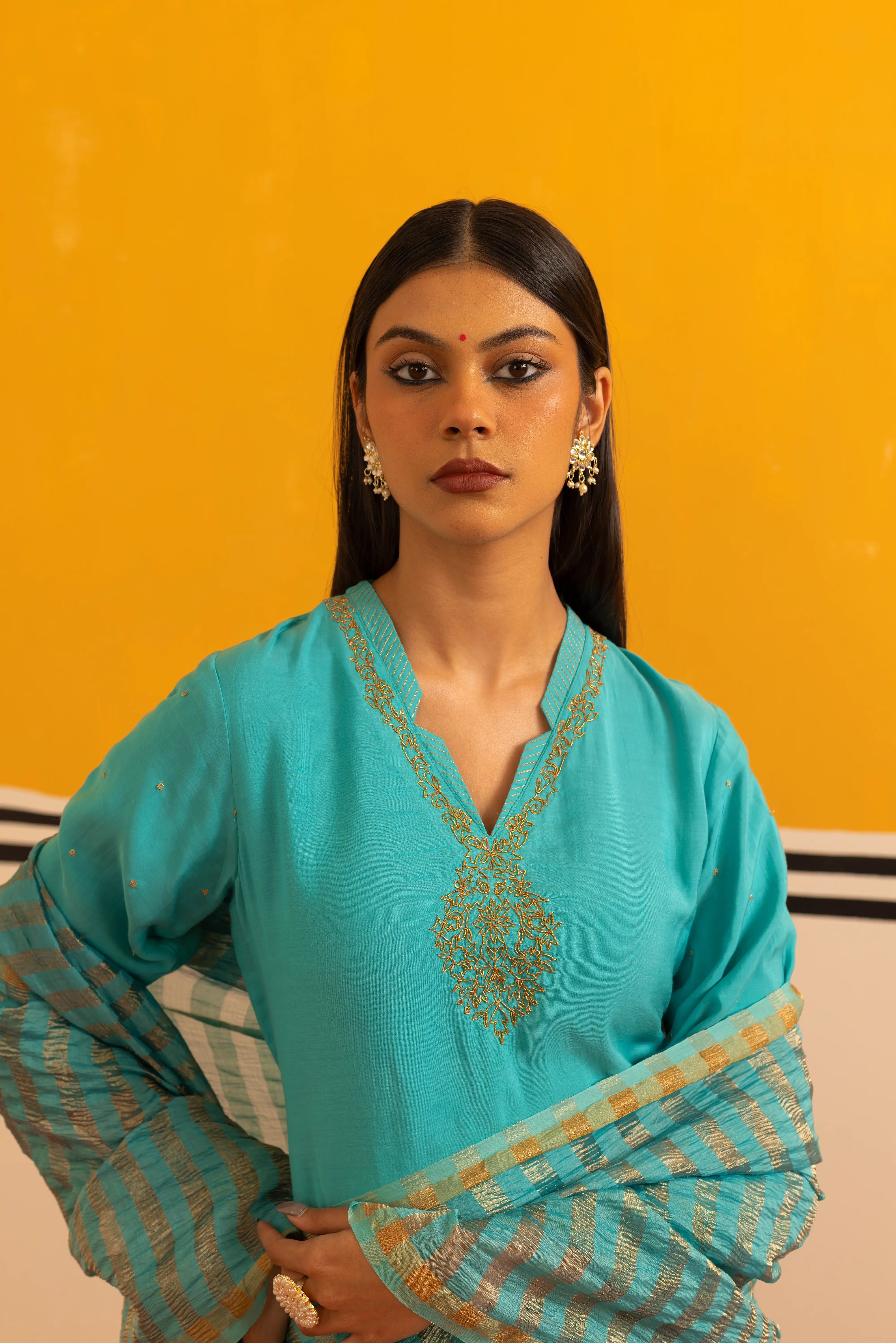 Aqua Muslin Suit Set