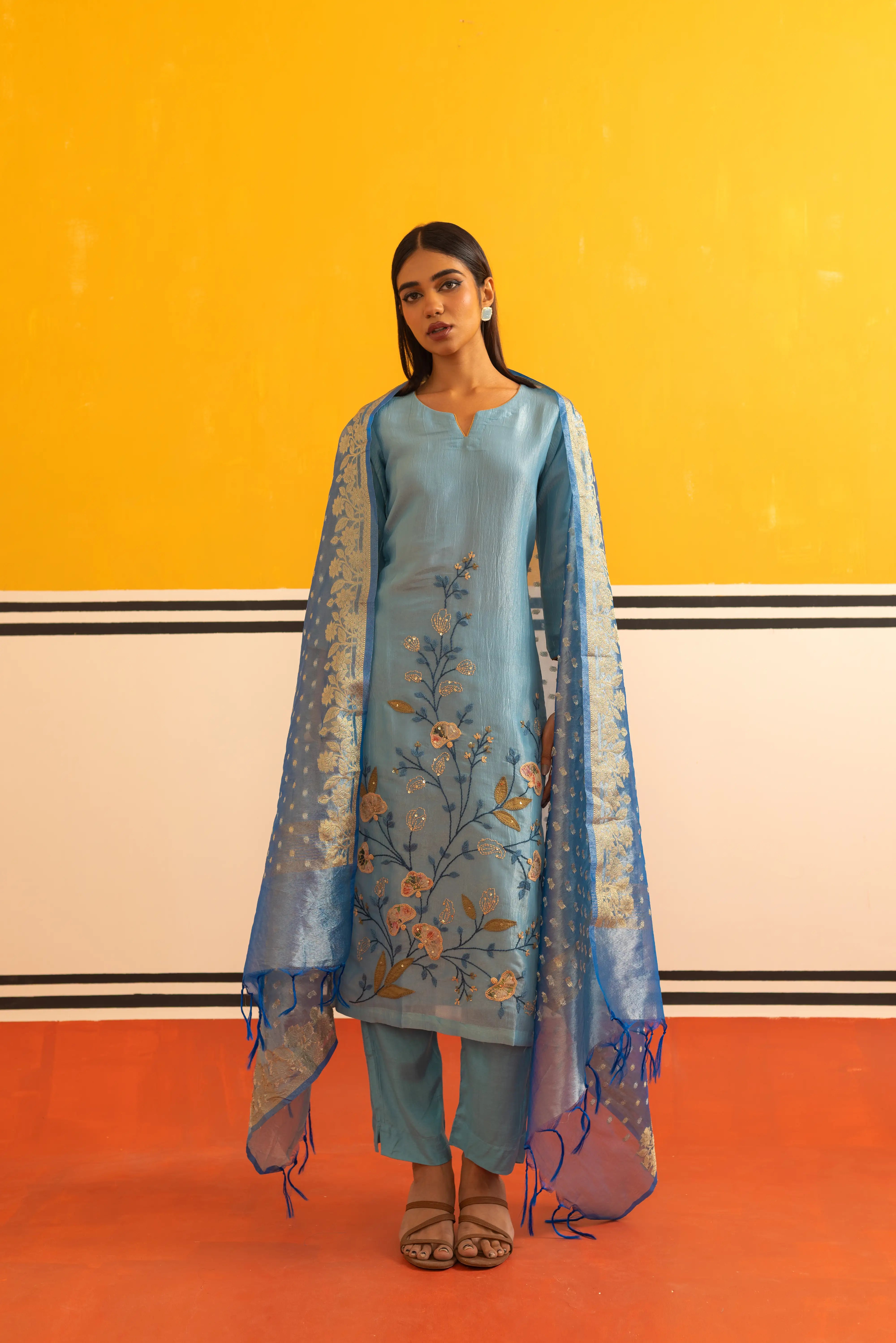 Royal Blue Straight Suit Set