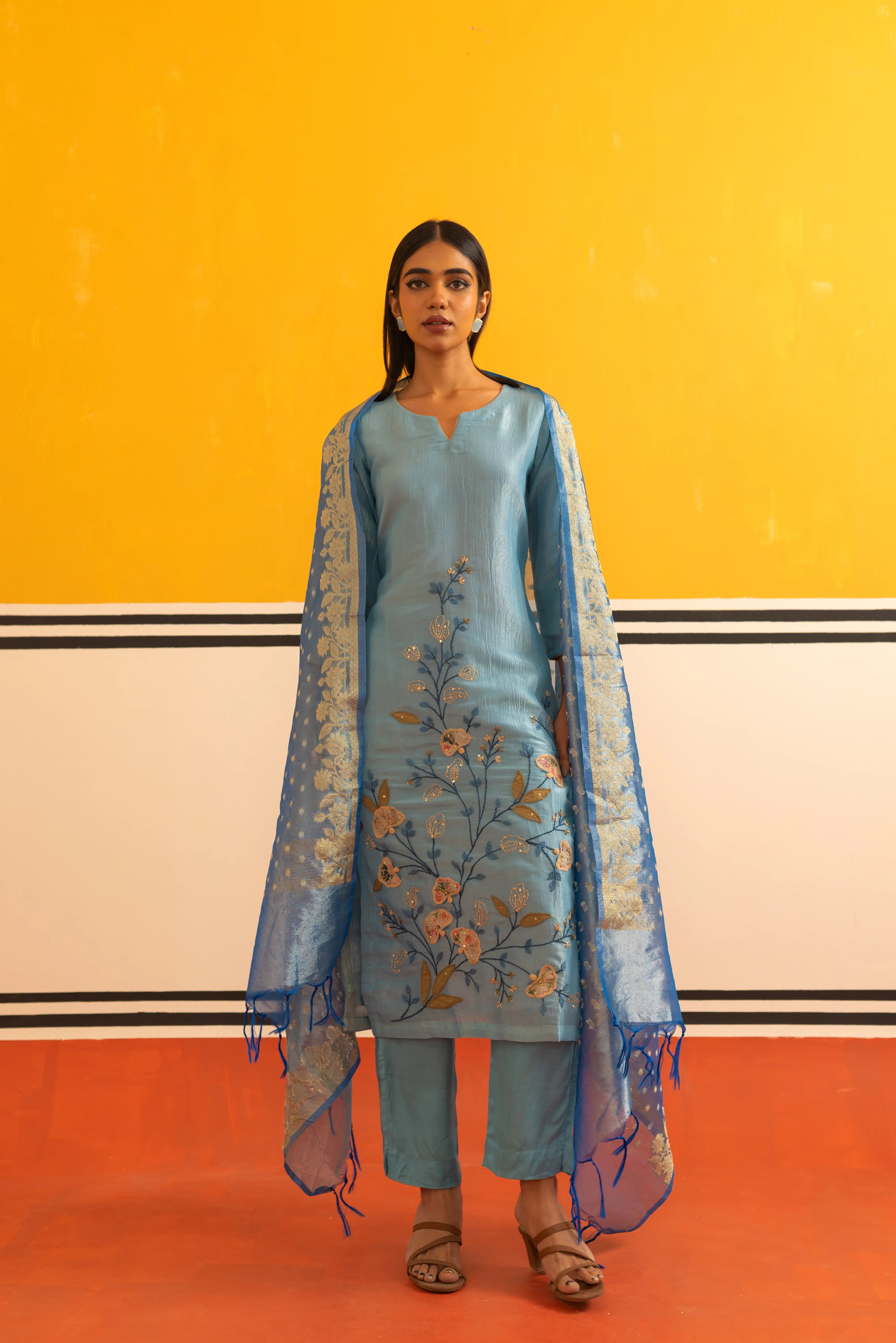 Royal Blue Straight Suit Set