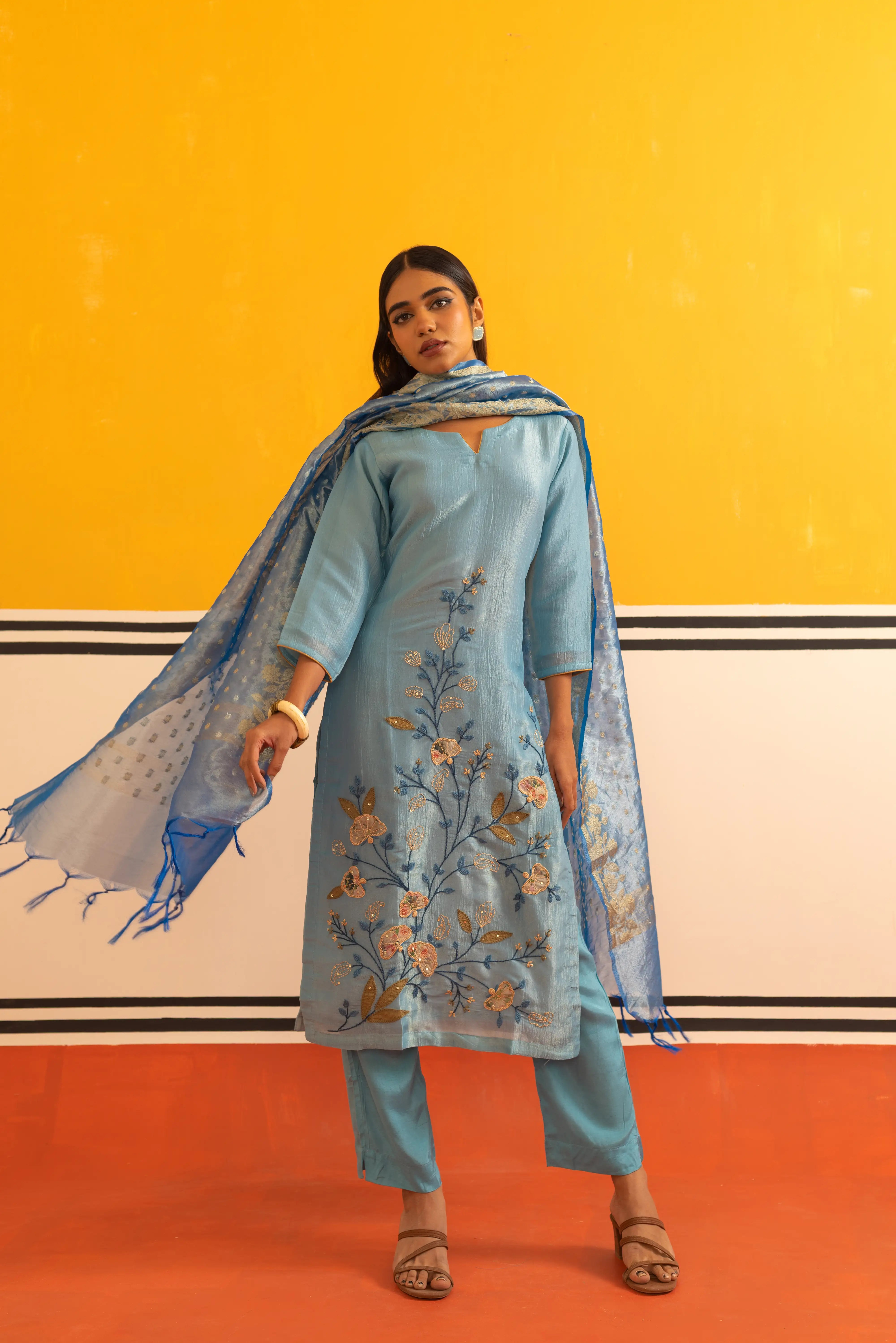 Royal Blue Straight Suit Set