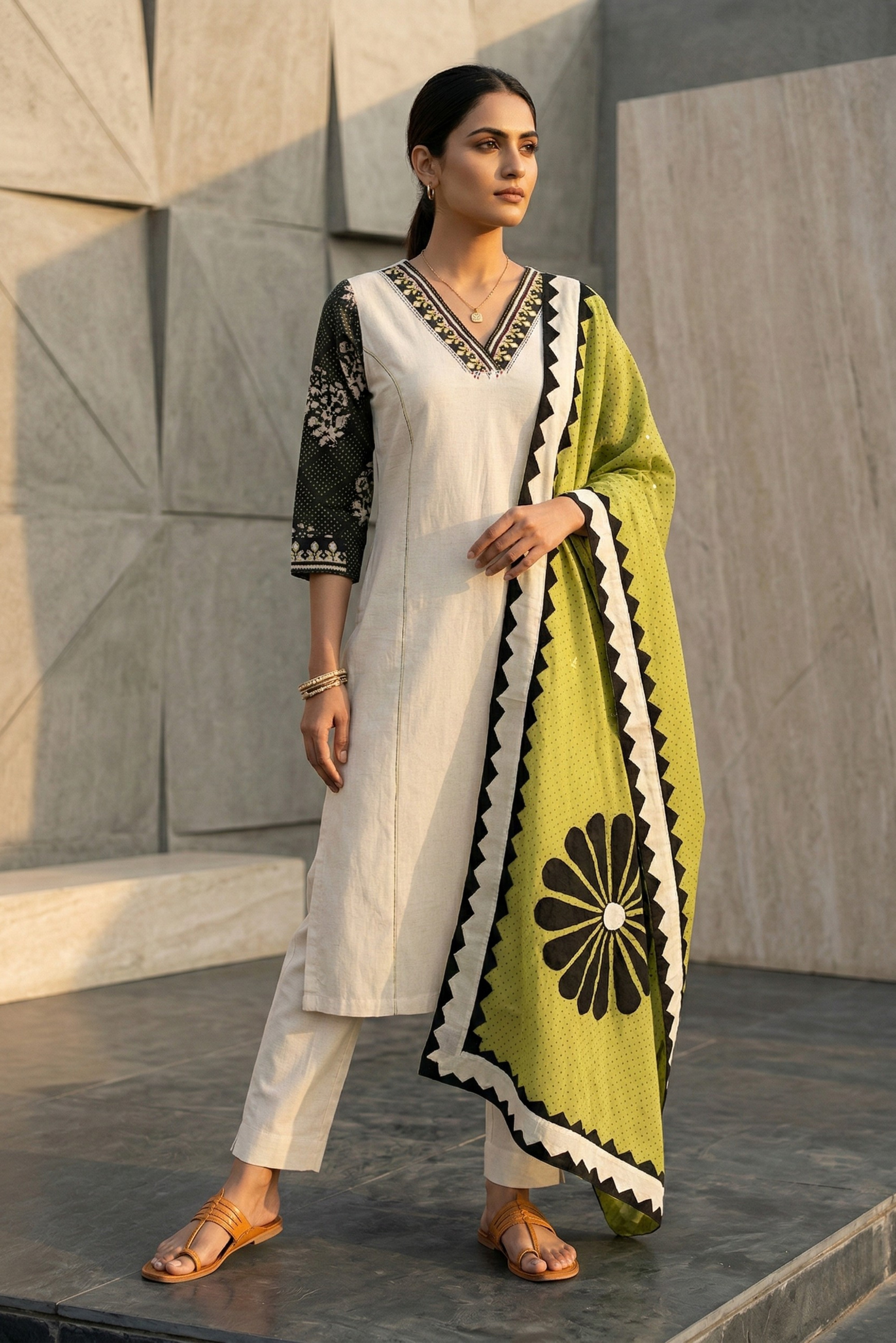 Pista Green Cotton Straight Suit Set