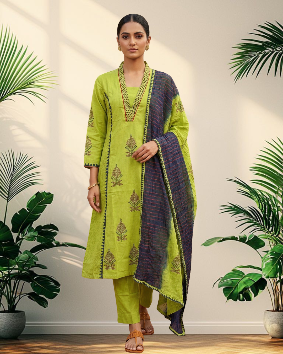 Parrot Green A-line Suit Set