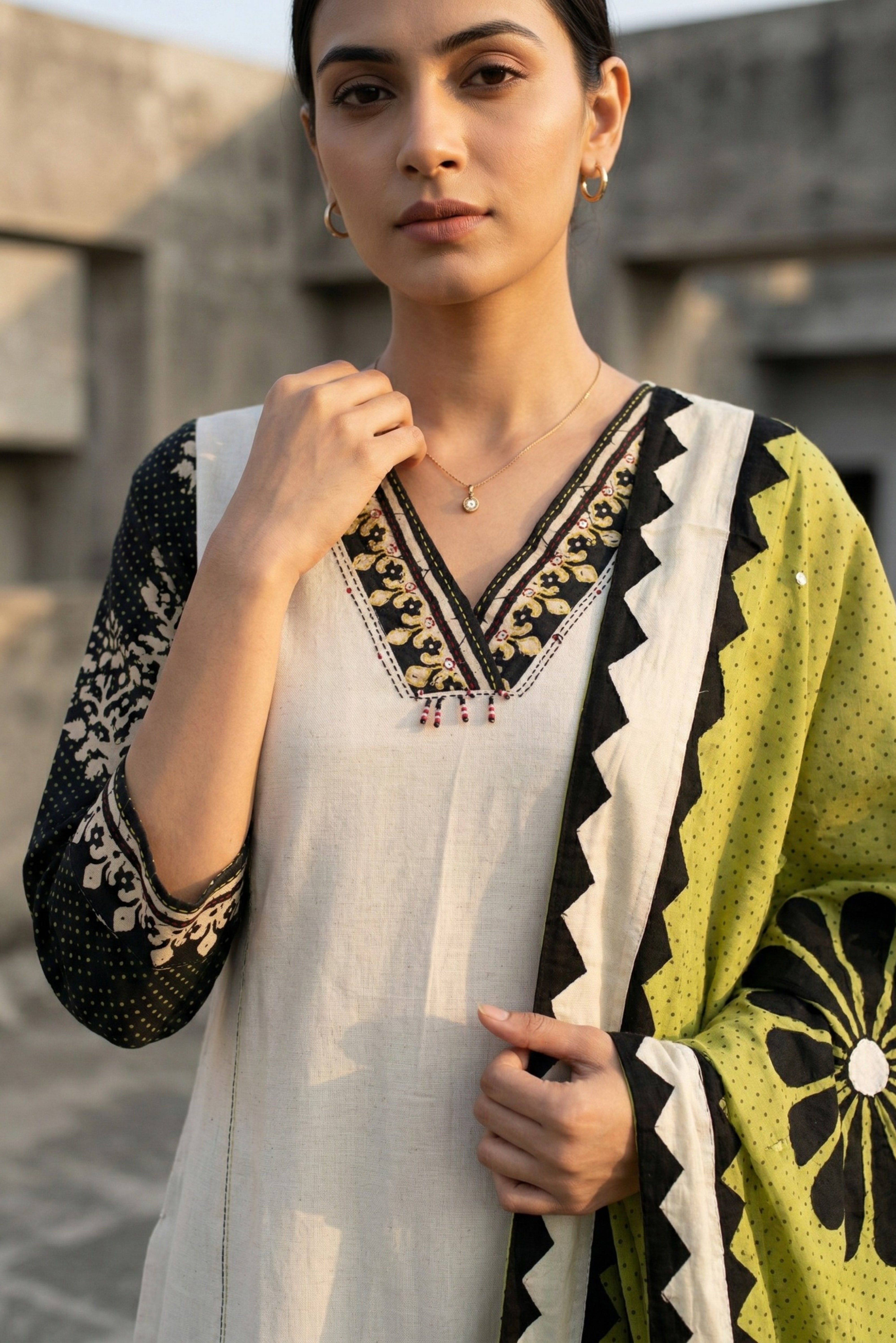 Pista Green Cotton Straight Suit Set