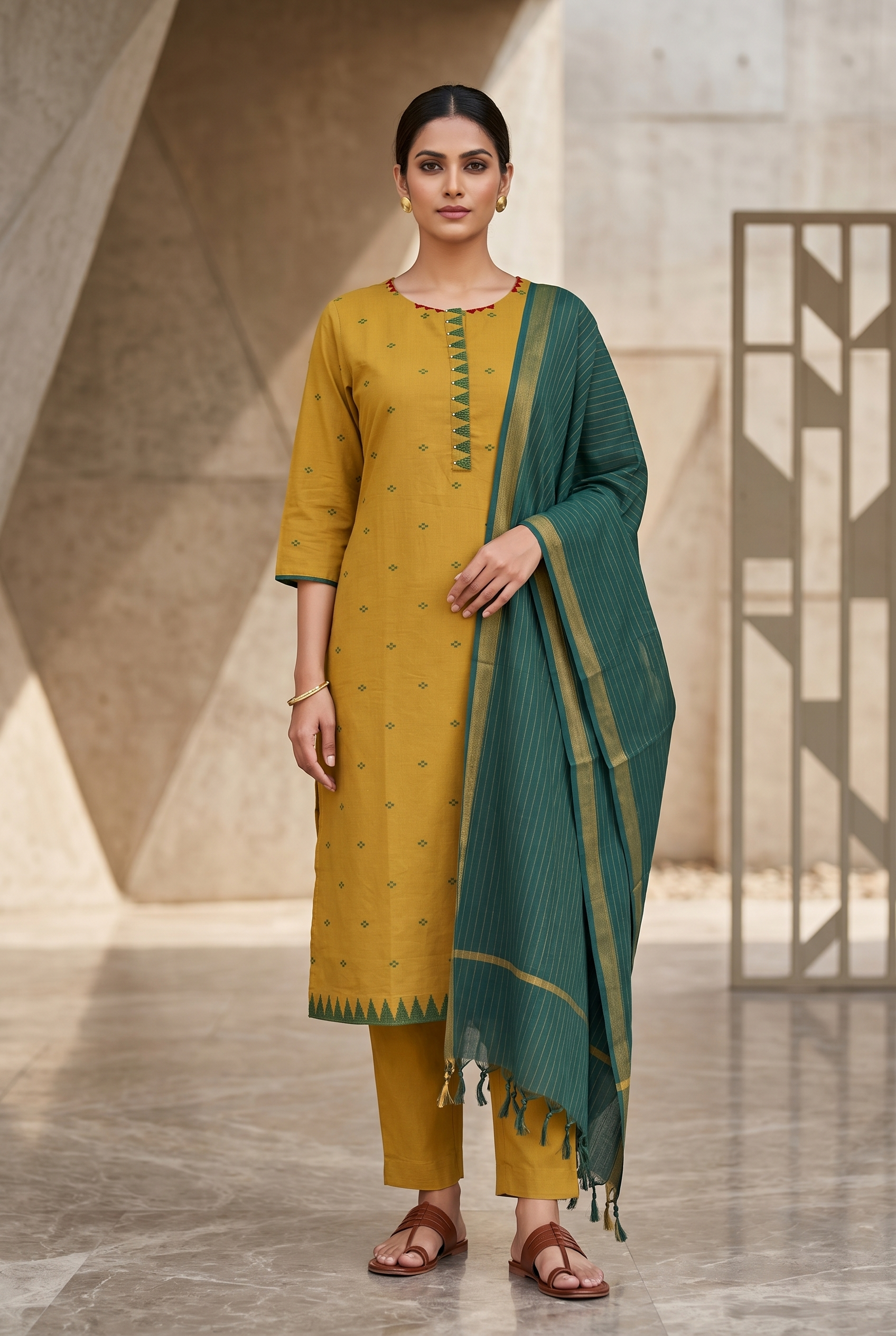 Yellow Dobby Straight Suit Set