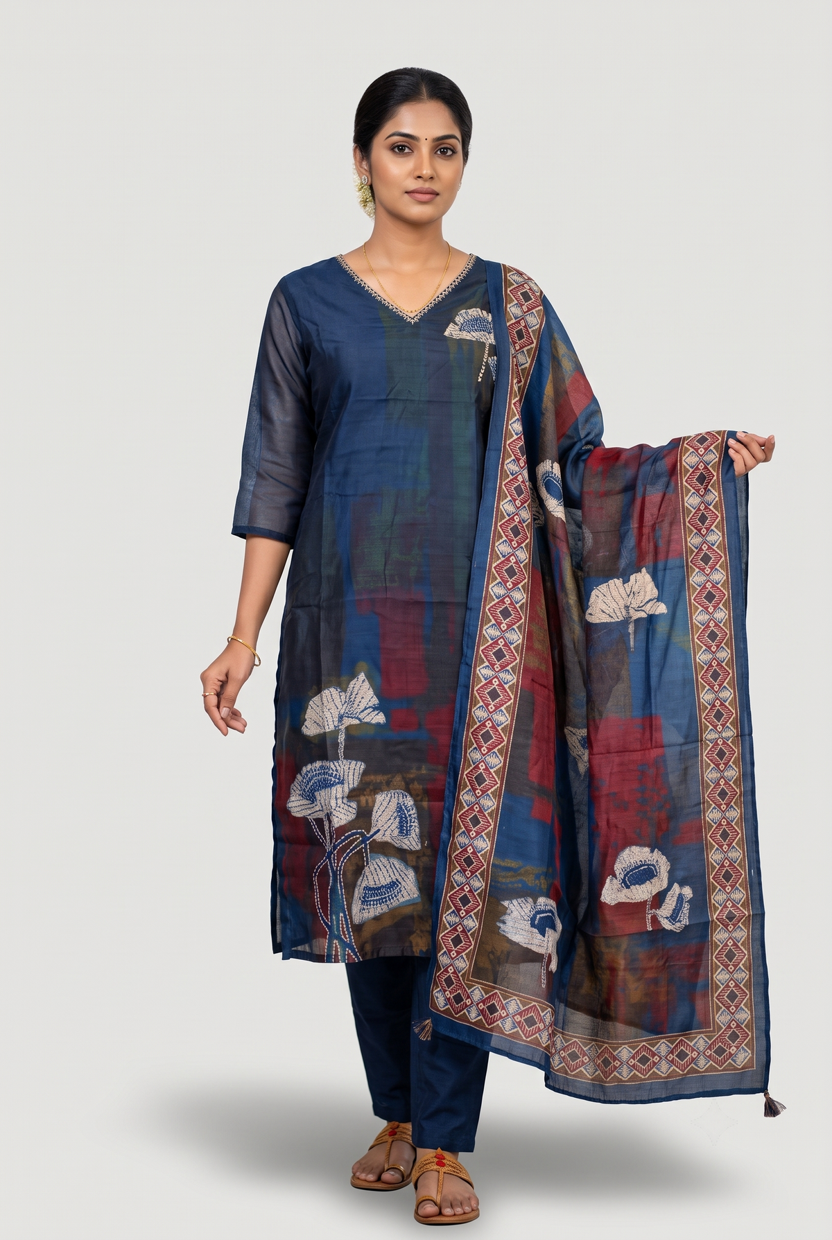 Blue Soft Chanderi Straight Salwar Suit