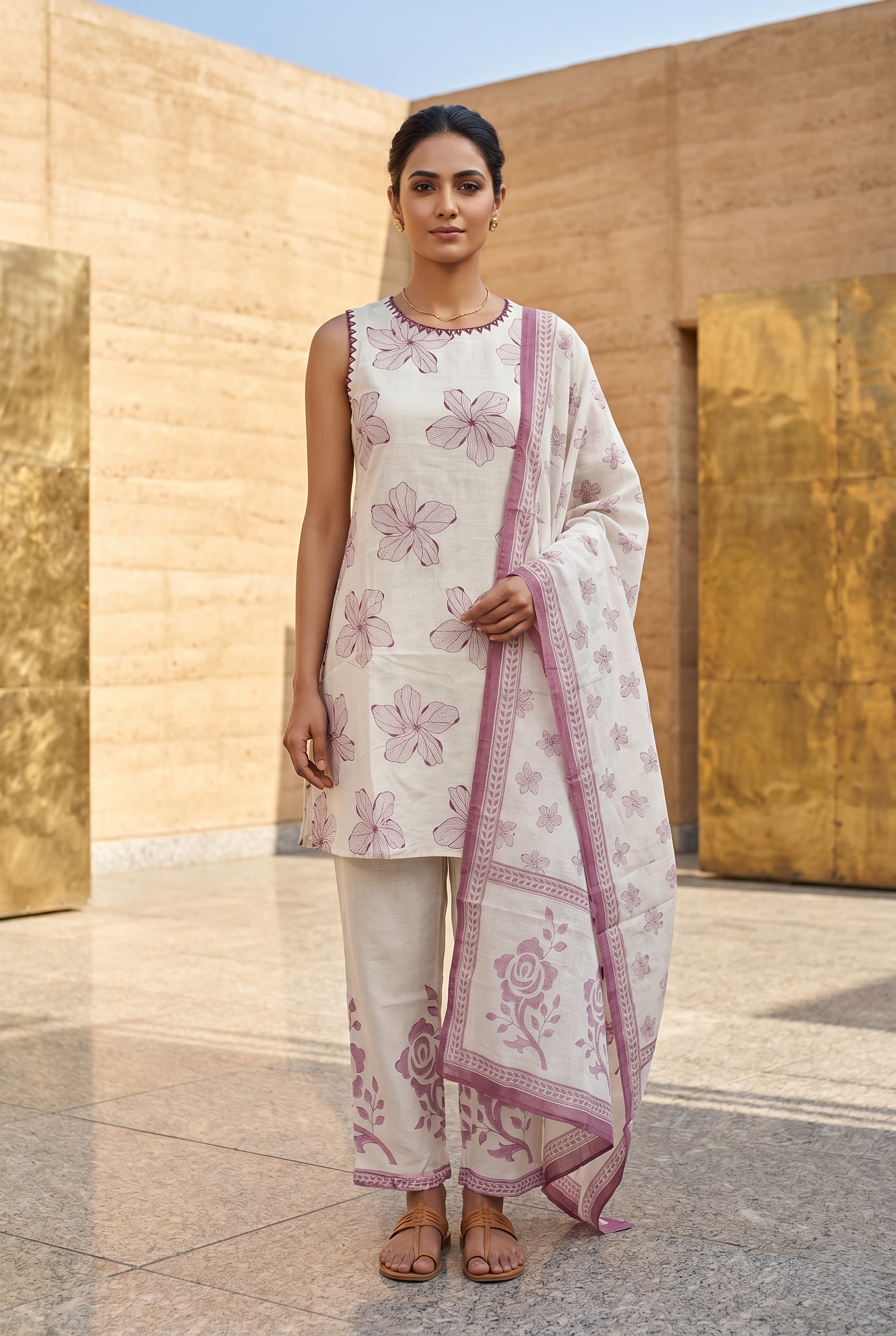 Violate Cotton Flax A-Line Suit Set