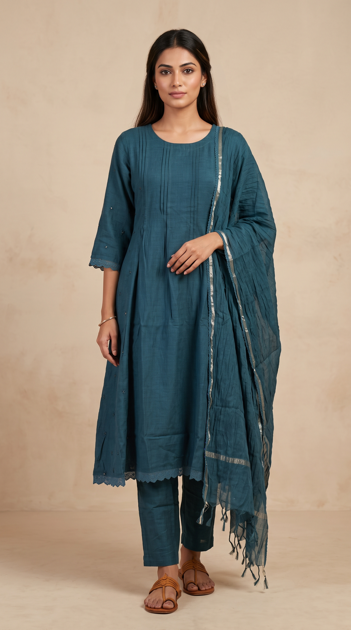 Rama Mal Chanderi Anarkali Salwar Suit