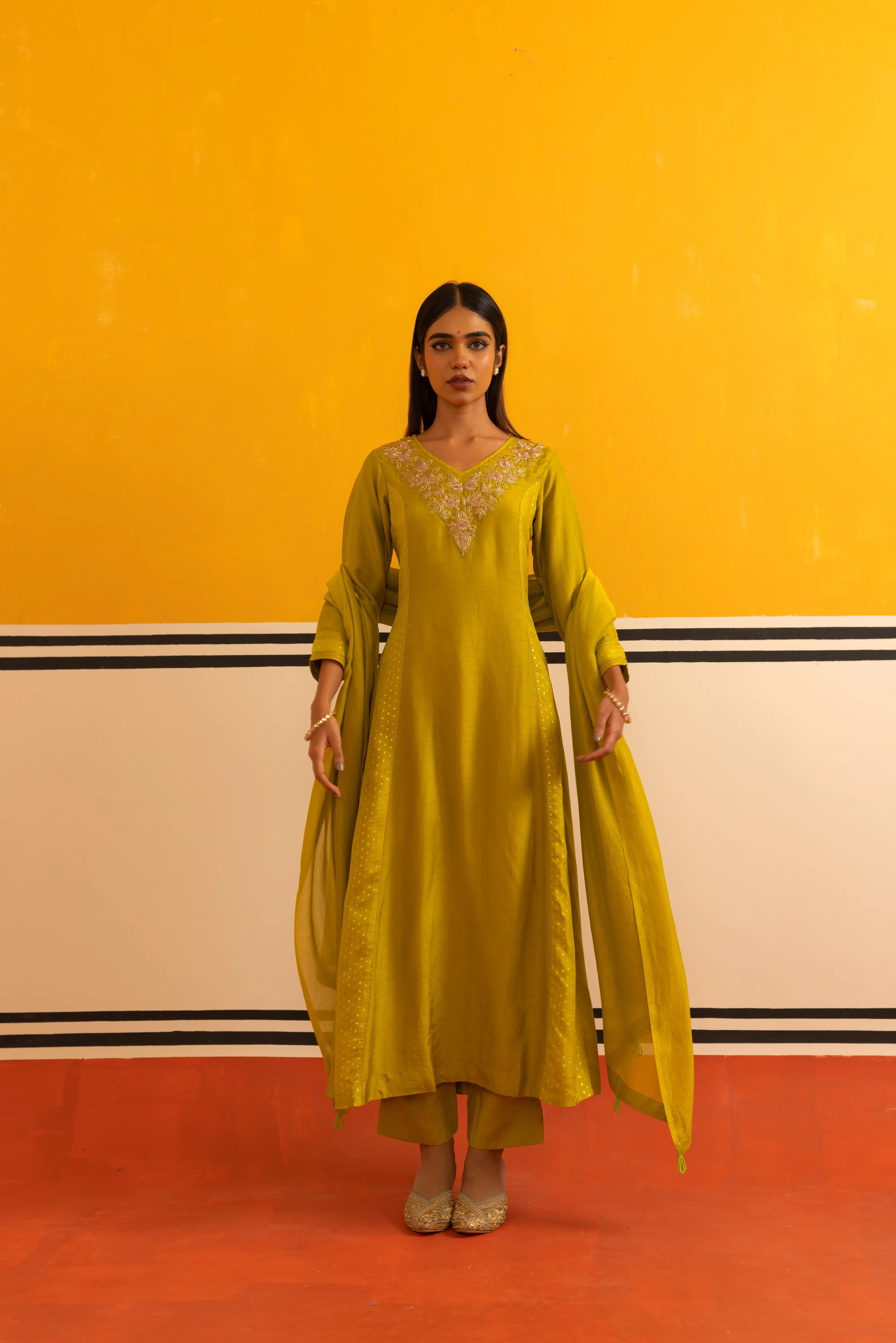 Lemon Dola Silk Flared Suit Set