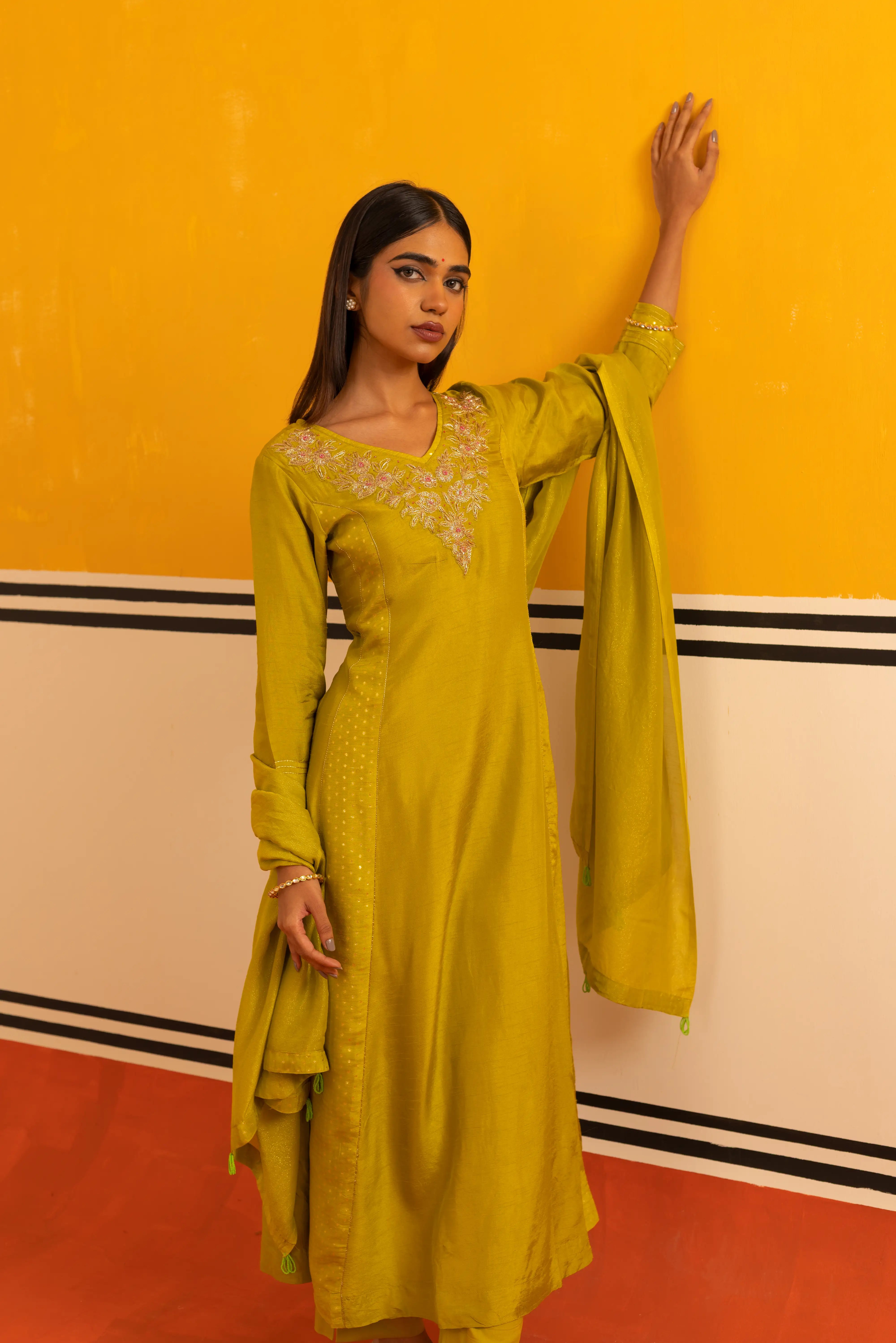 Lemon Dola Silk Flared Suit Set
