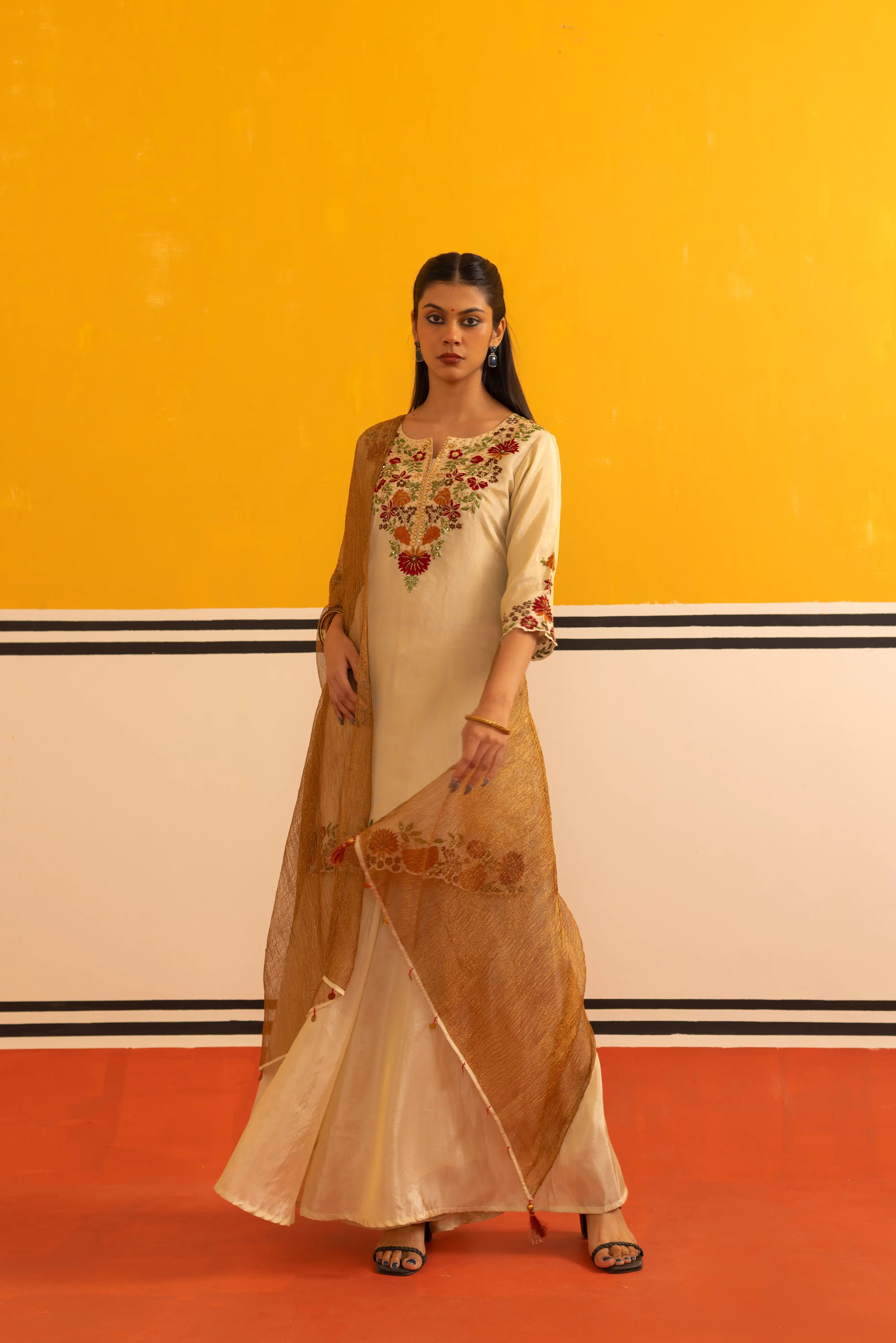 Cream Straight Suit Set