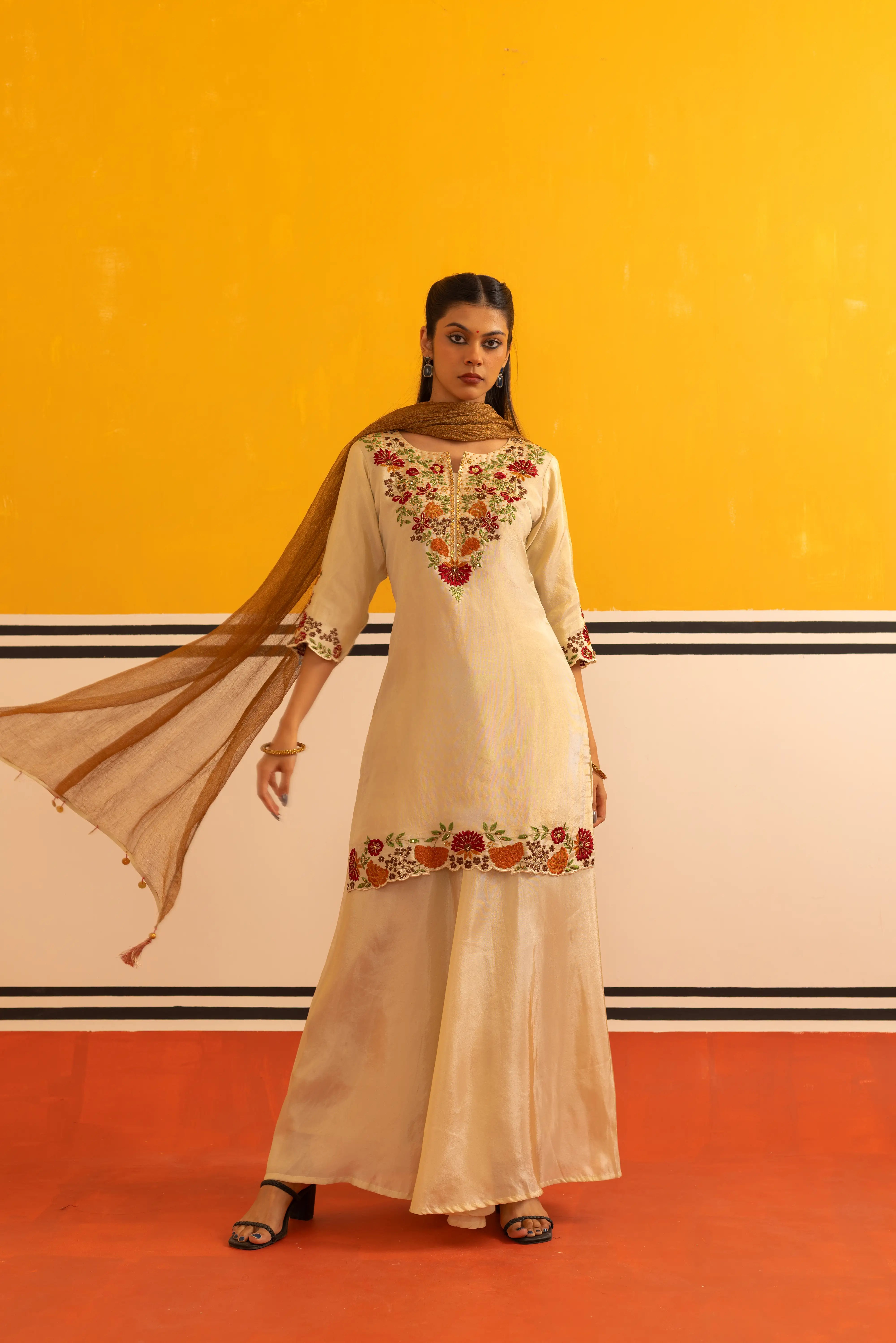 Cream Straight Suit Set