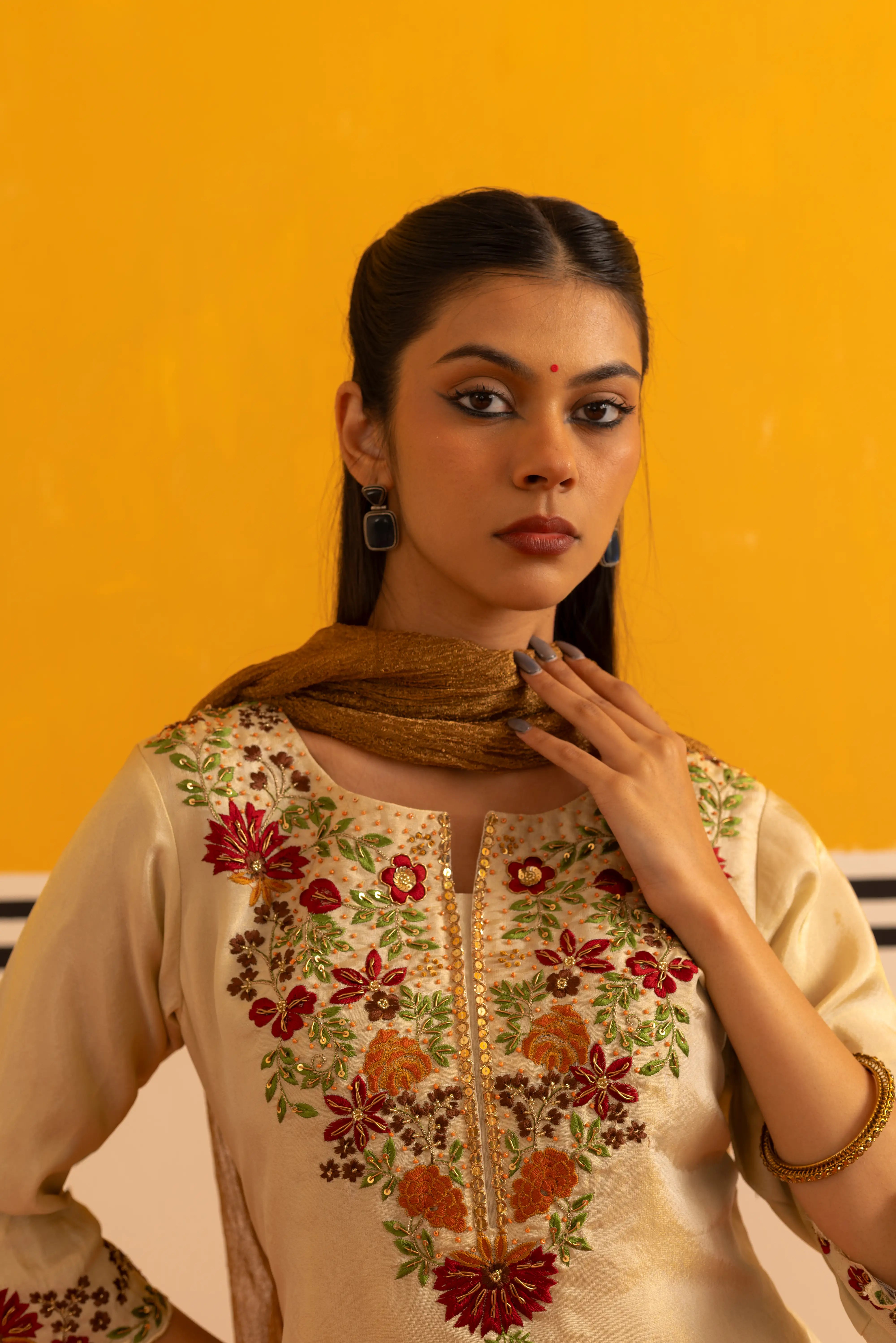 Cream Straight Suit Set