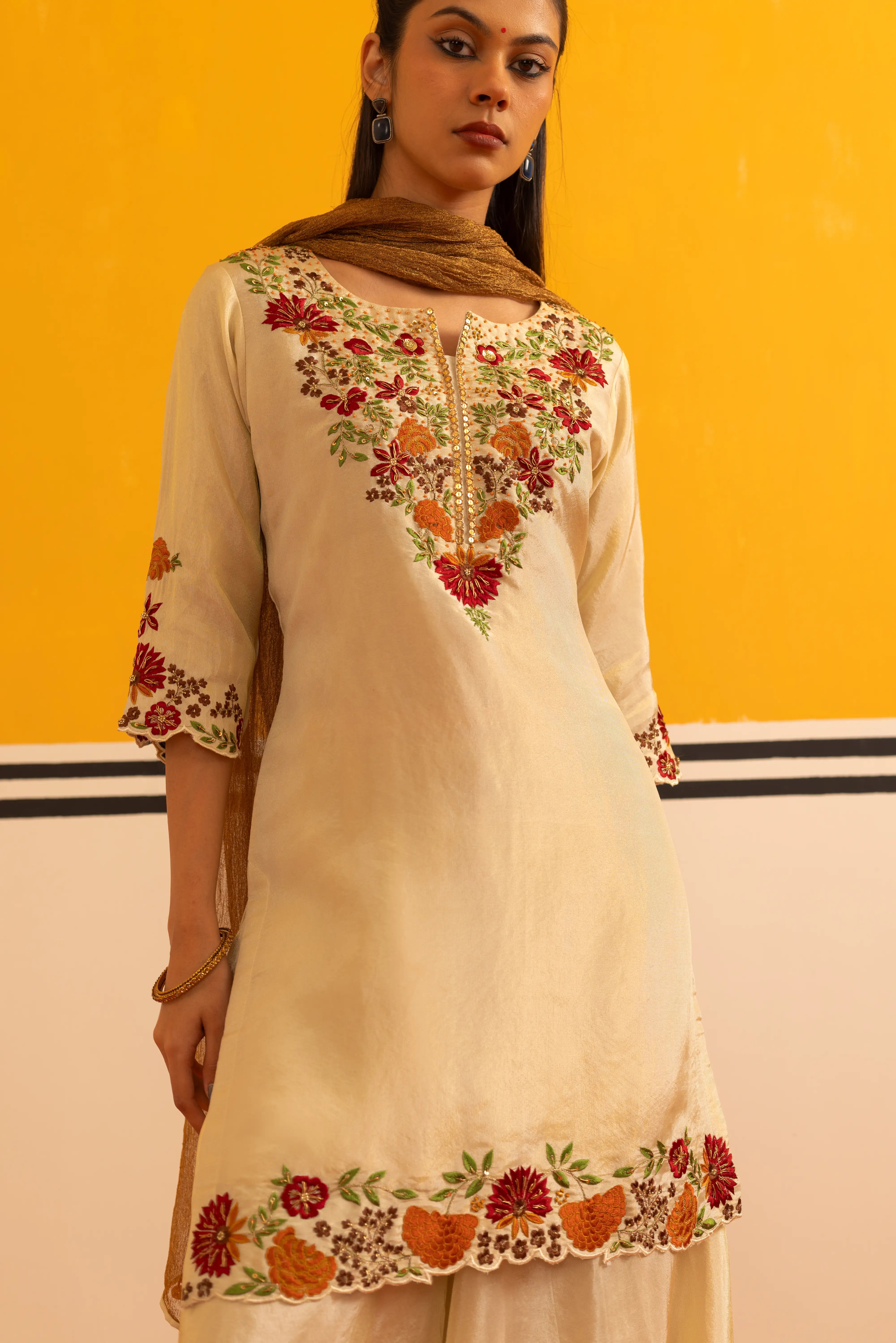 Cream Straight Suit Set