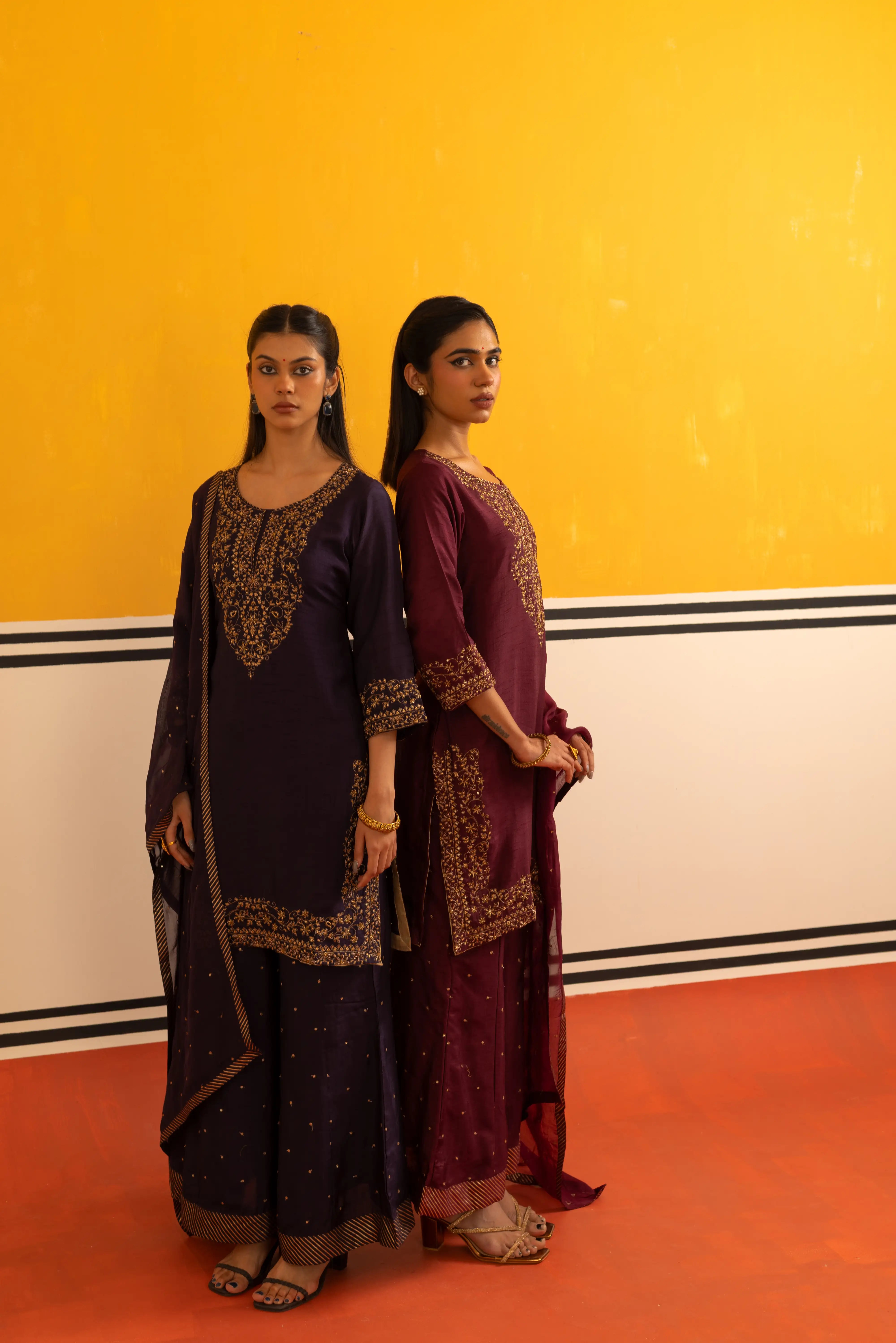 Grey Silk Straight Suit Set