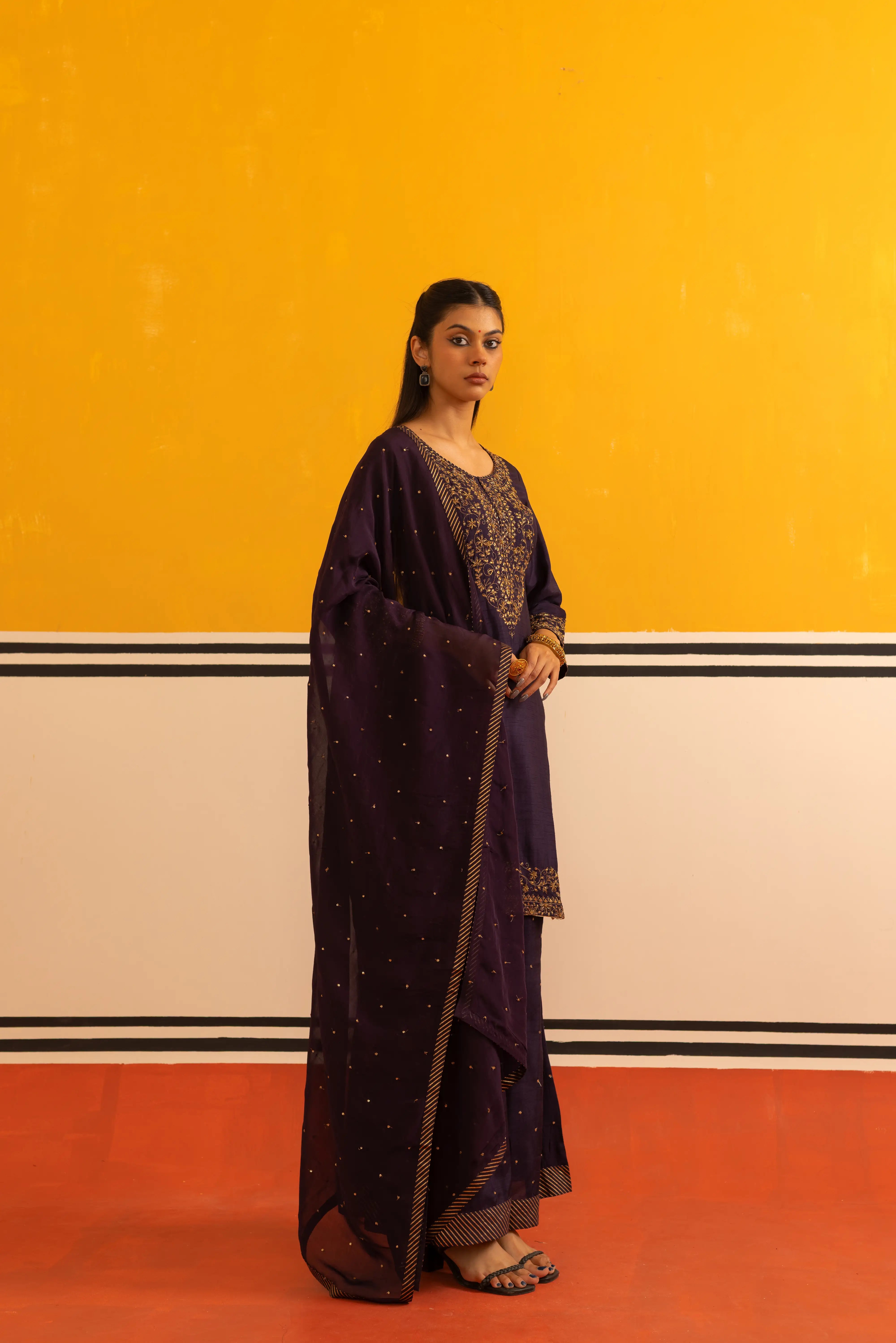 Grey Silk Straight Suit Set