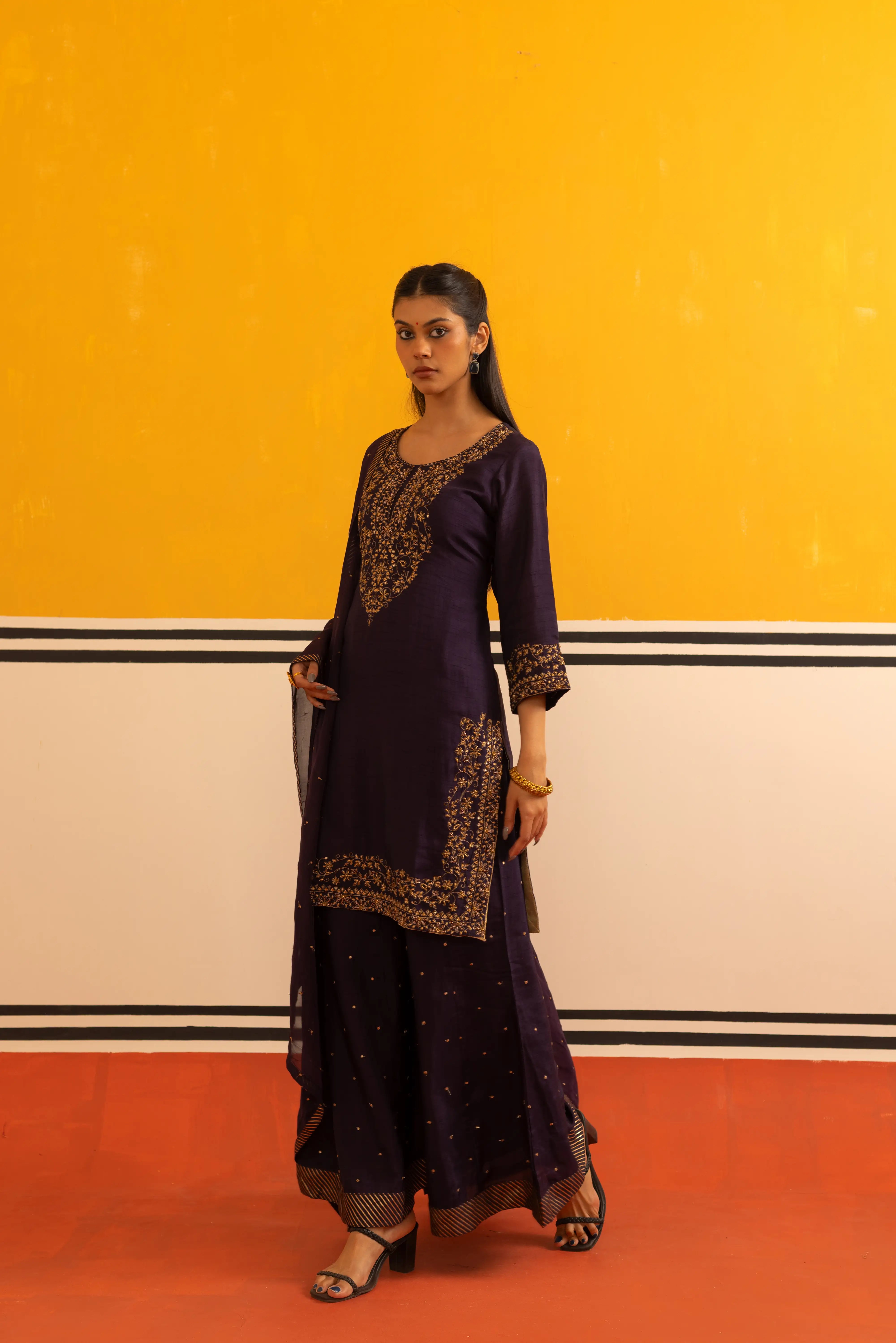 Grey Silk Straight Suit Set