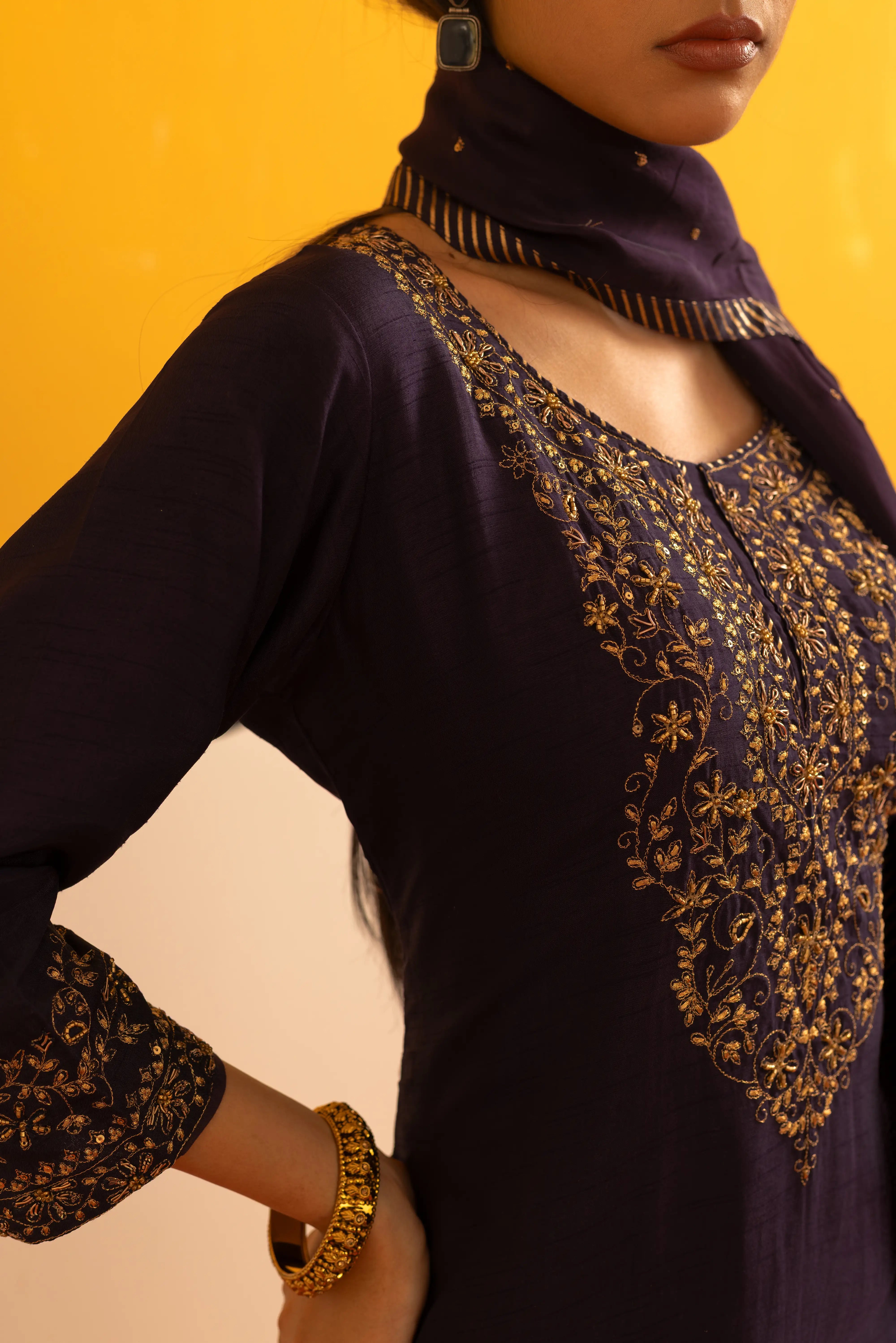 Grey Silk Straight Suit Set