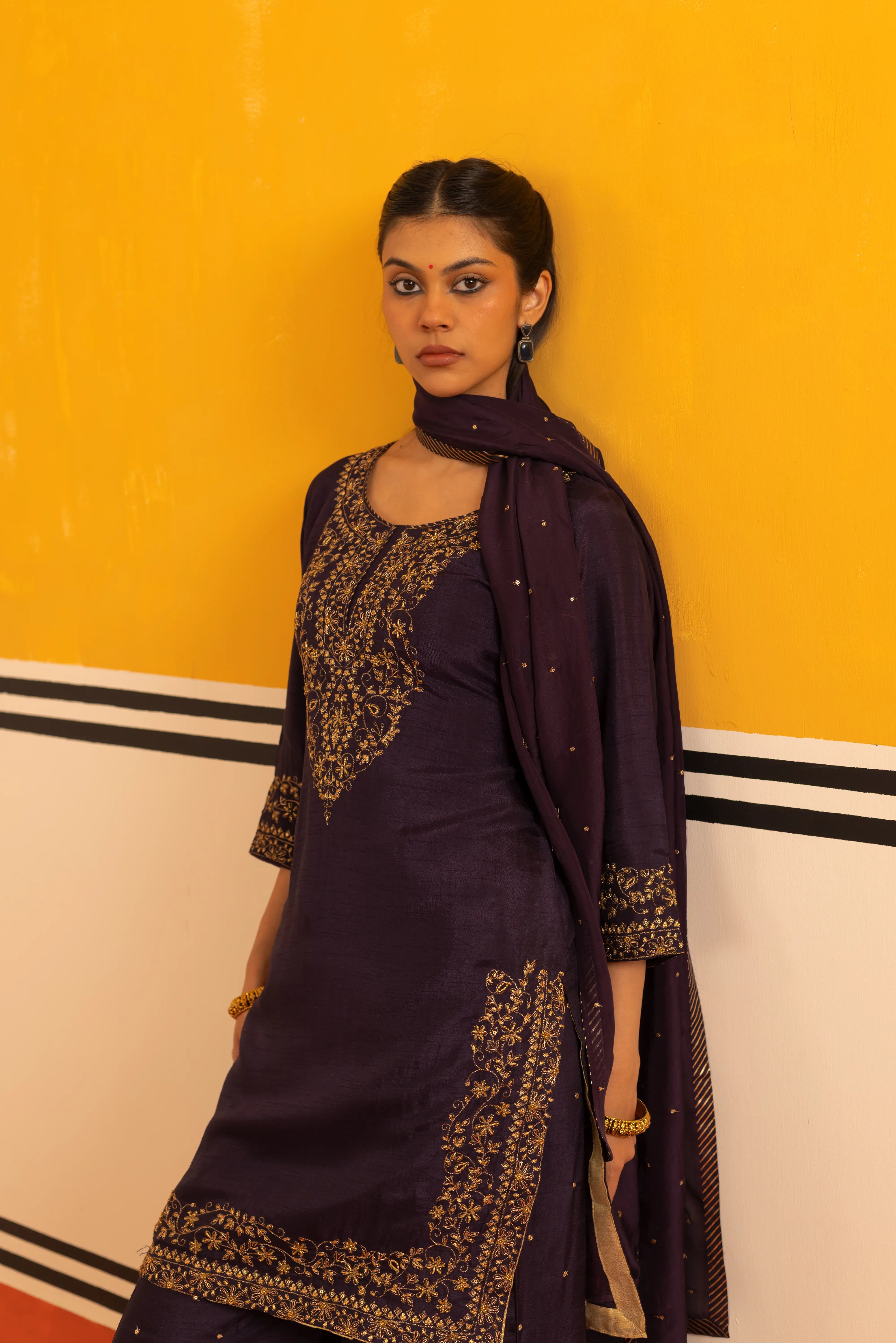 Grey Silk Straight Suit Set