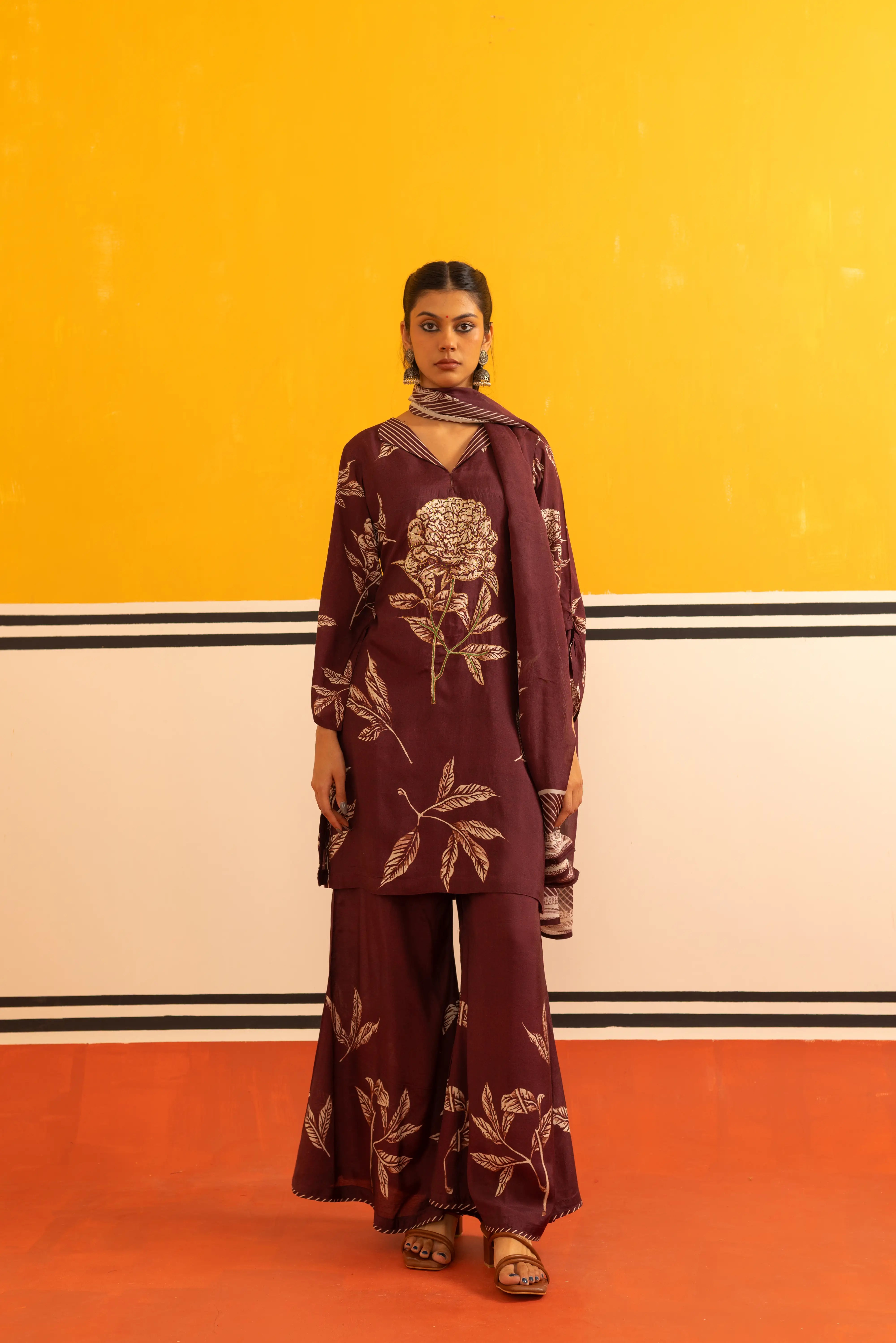 Maroon A-line Suit Set