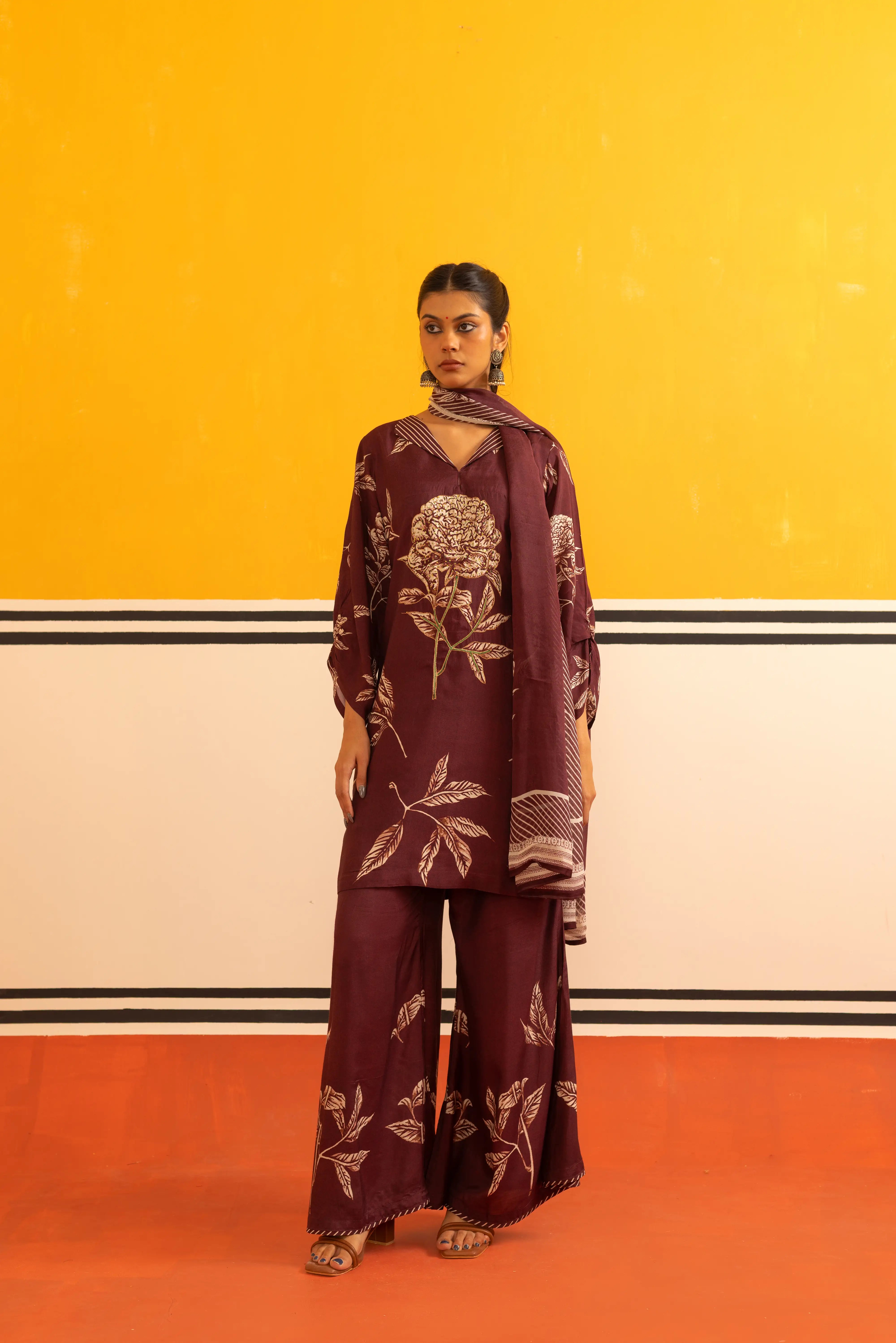 Maroon A-line Suit Set